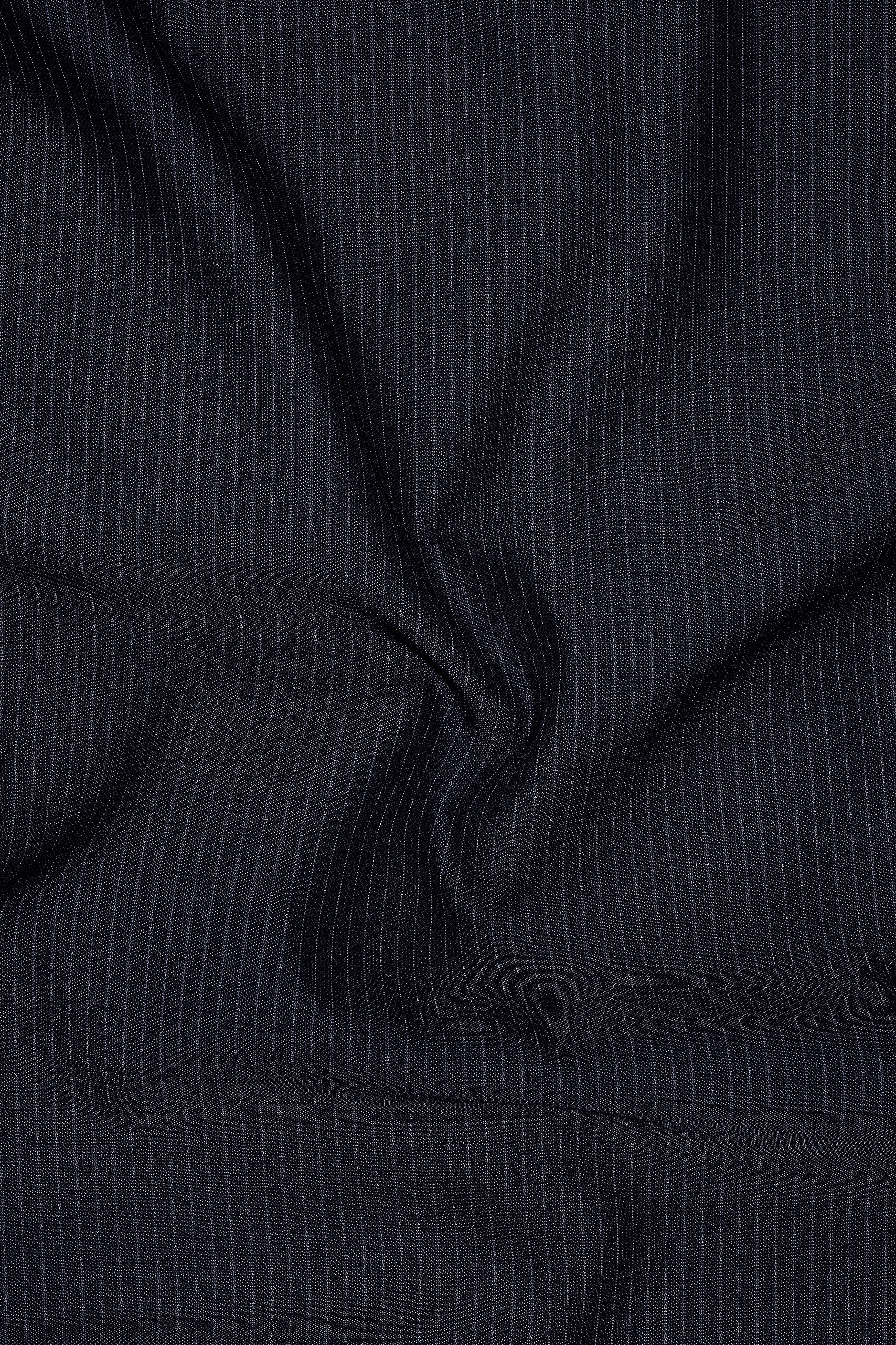 Cosmire-Space Blue Pencil Striped Wool Rich Slight Stretch Double Breasted Suit