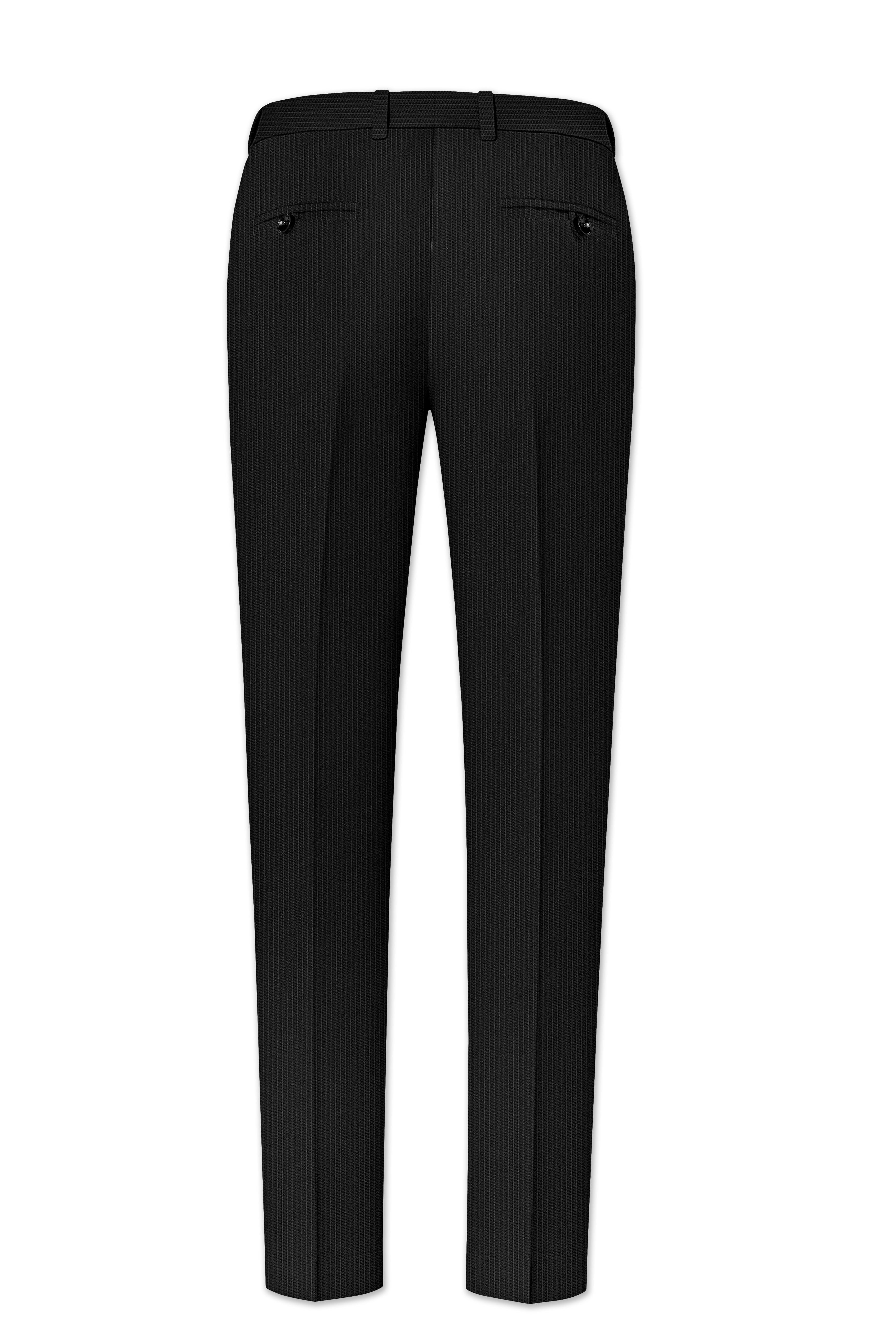 Aurejax-Jade Black Pencil Striped Wool Rich Slight Stretch Cross Placket Bandhgala Suit