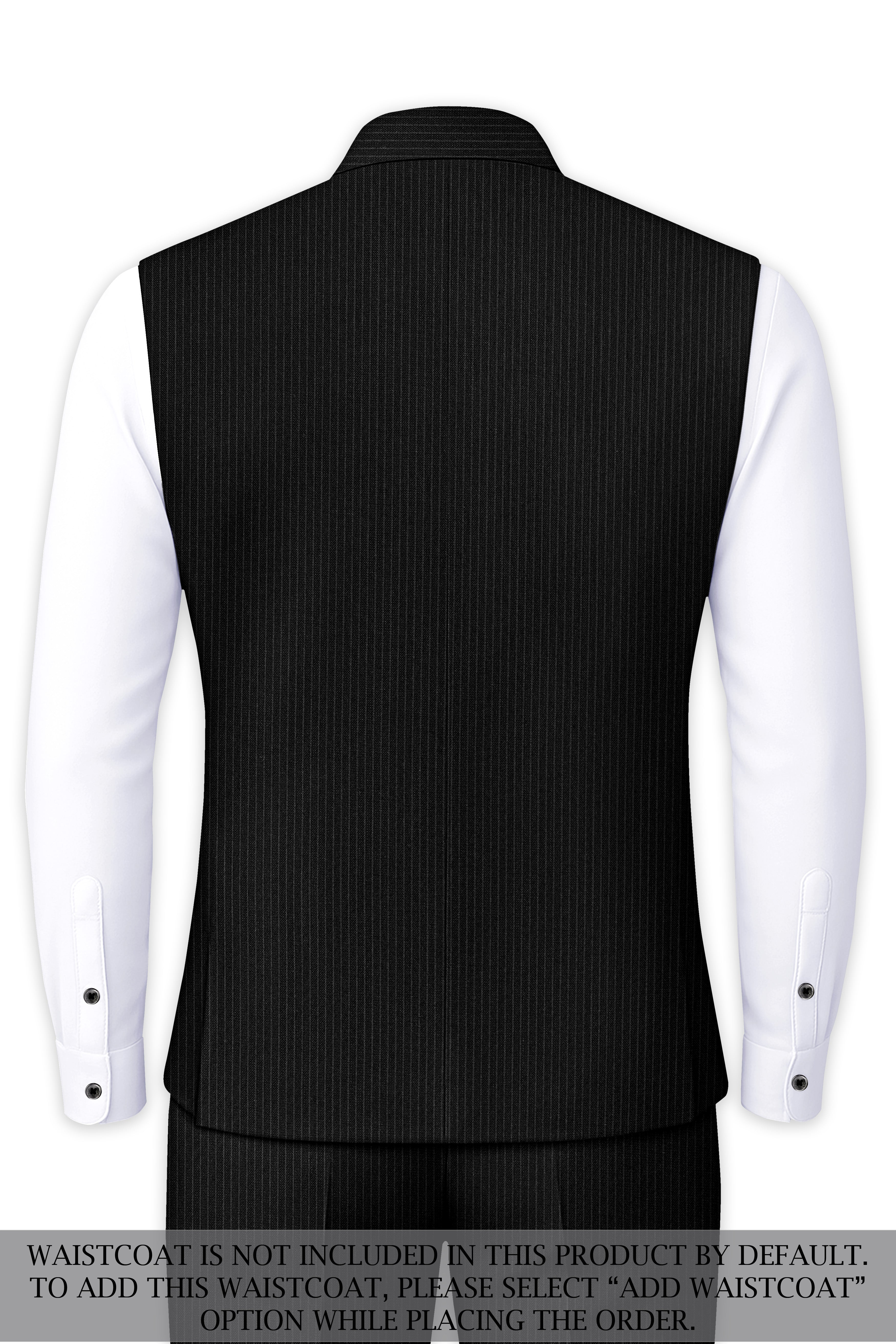 Aurejax-Jade Black Pencil Striped Wool Rich Slight Stretch Cross Placket Bandhgala Suit