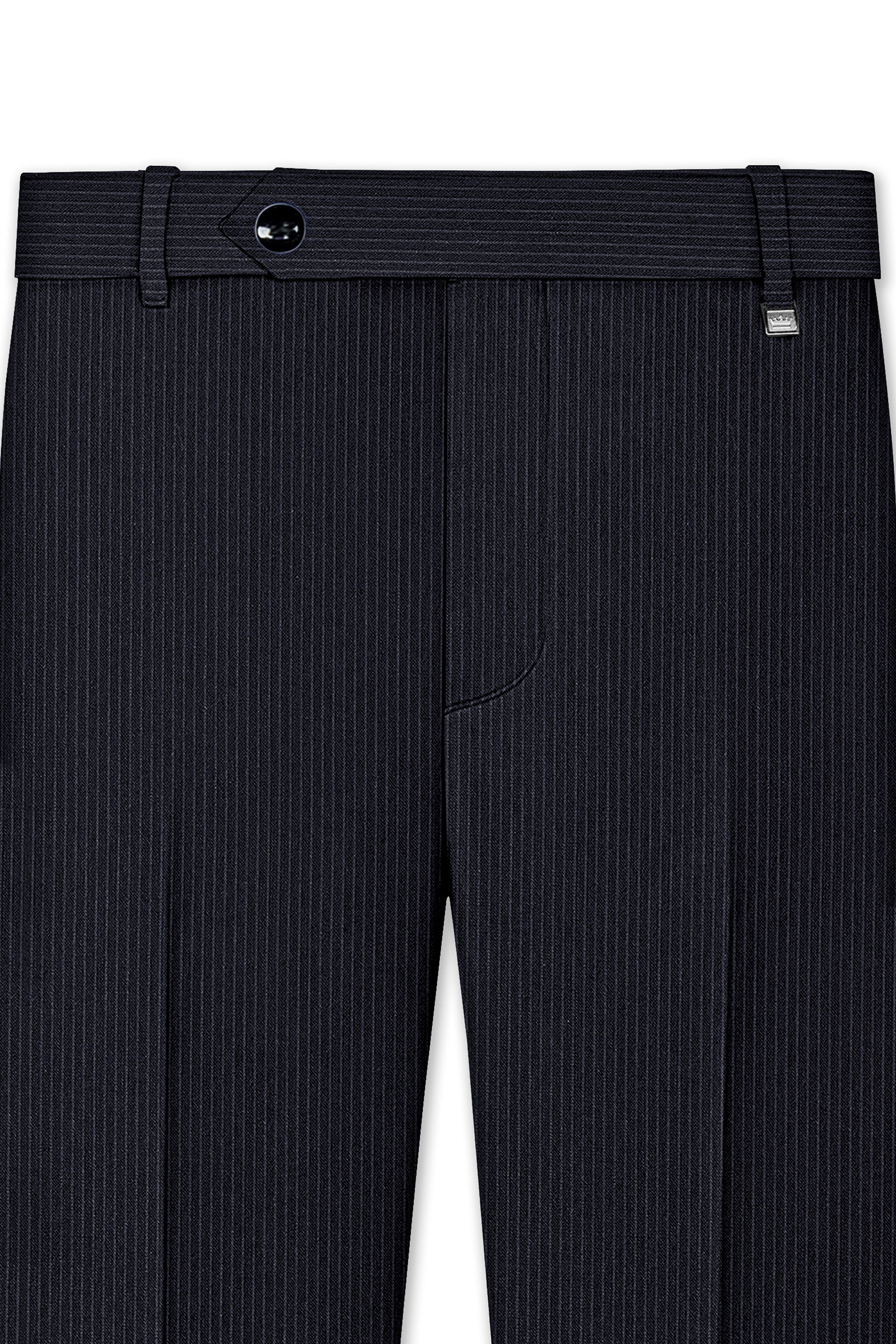 Cosmire-Space Blue Pencil Striped Wool Rich Slight Stretch Cross Placket Bandhgala Suit