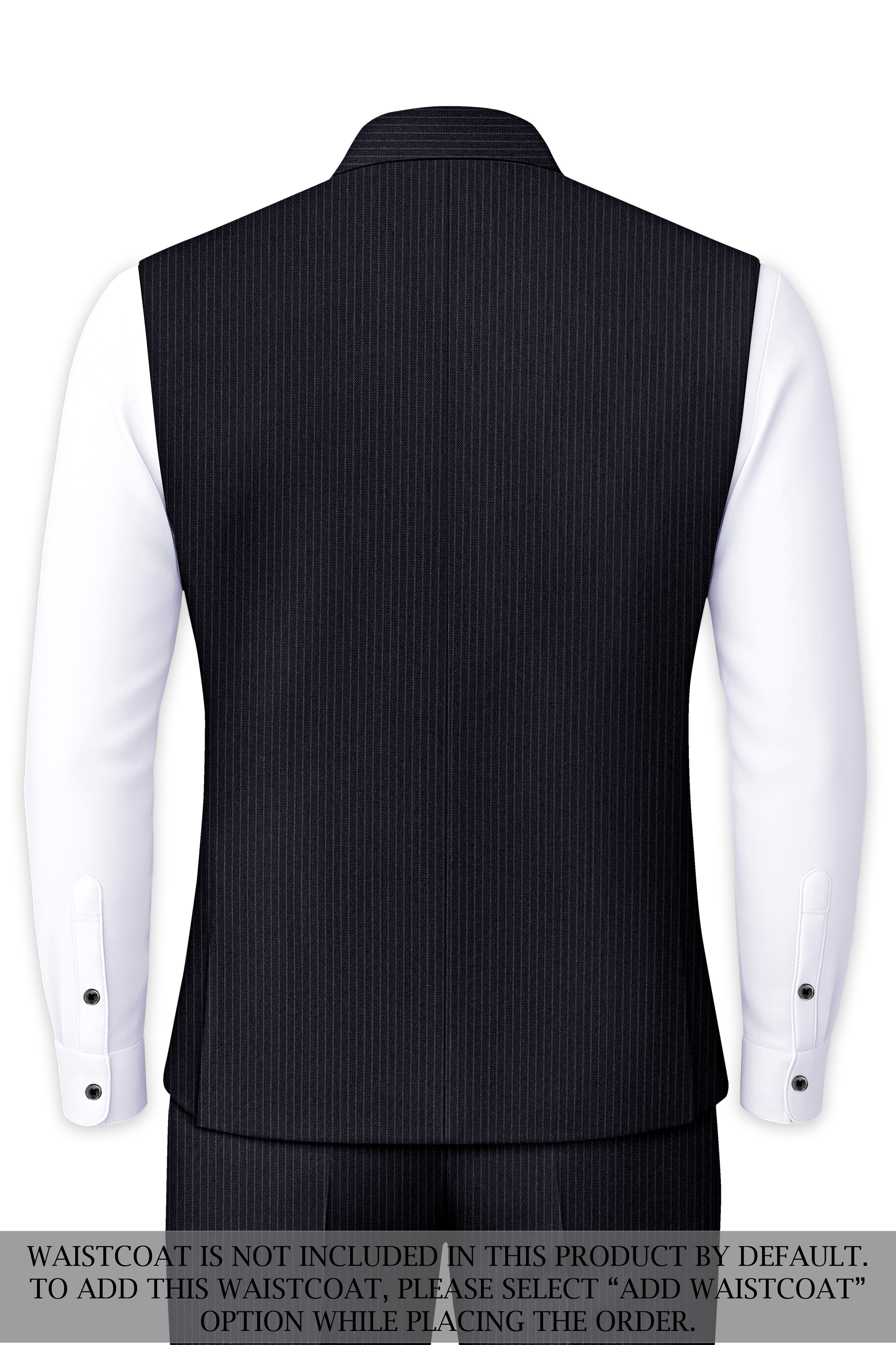 Cosmire-Space Blue Pencil Striped Wool Rich Slight Stretch Cross Placket Bandhgala Suit