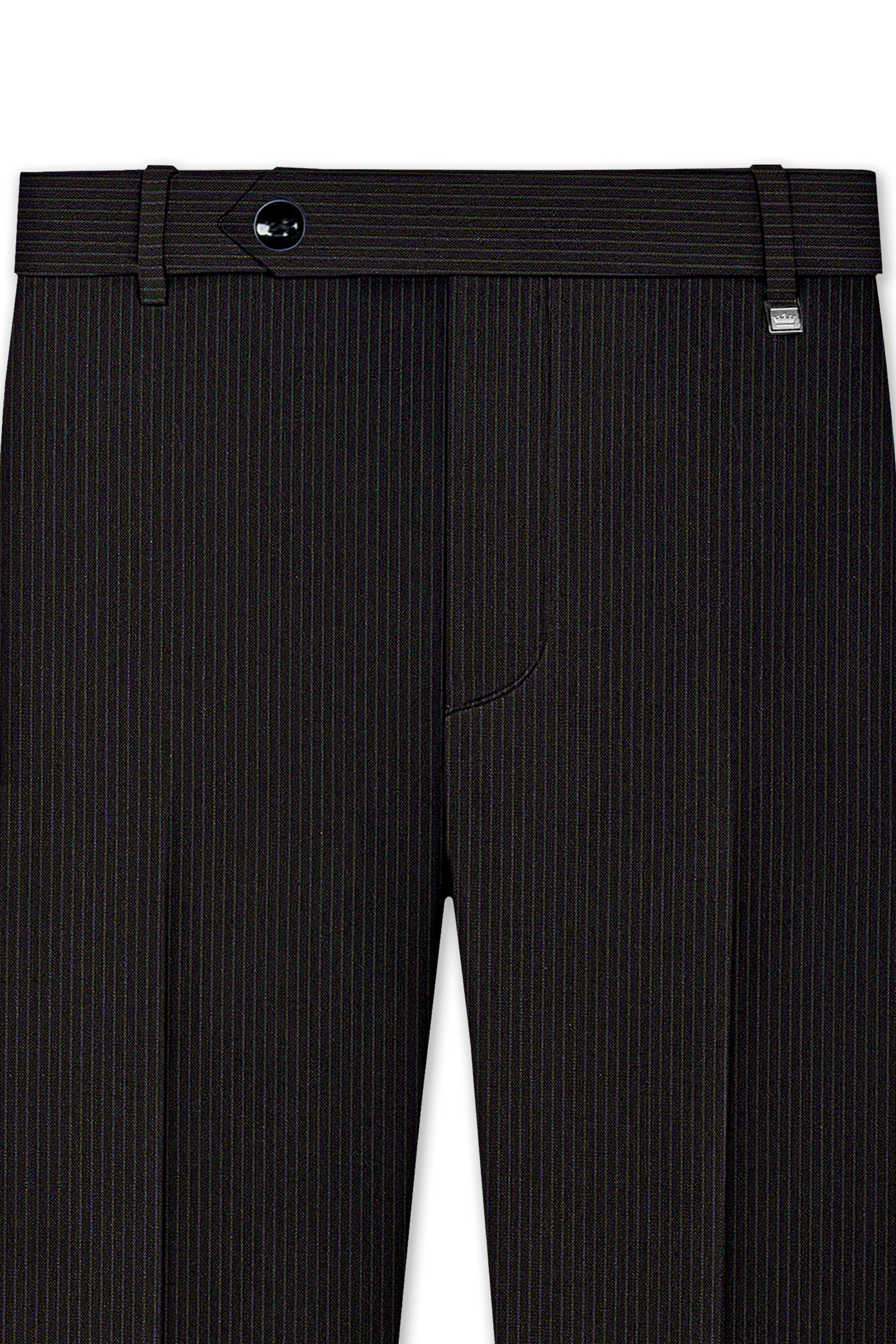 Imperio-Umber Brown Pencil Striped Wool Rich Bandhgala Slight Stretch Suit