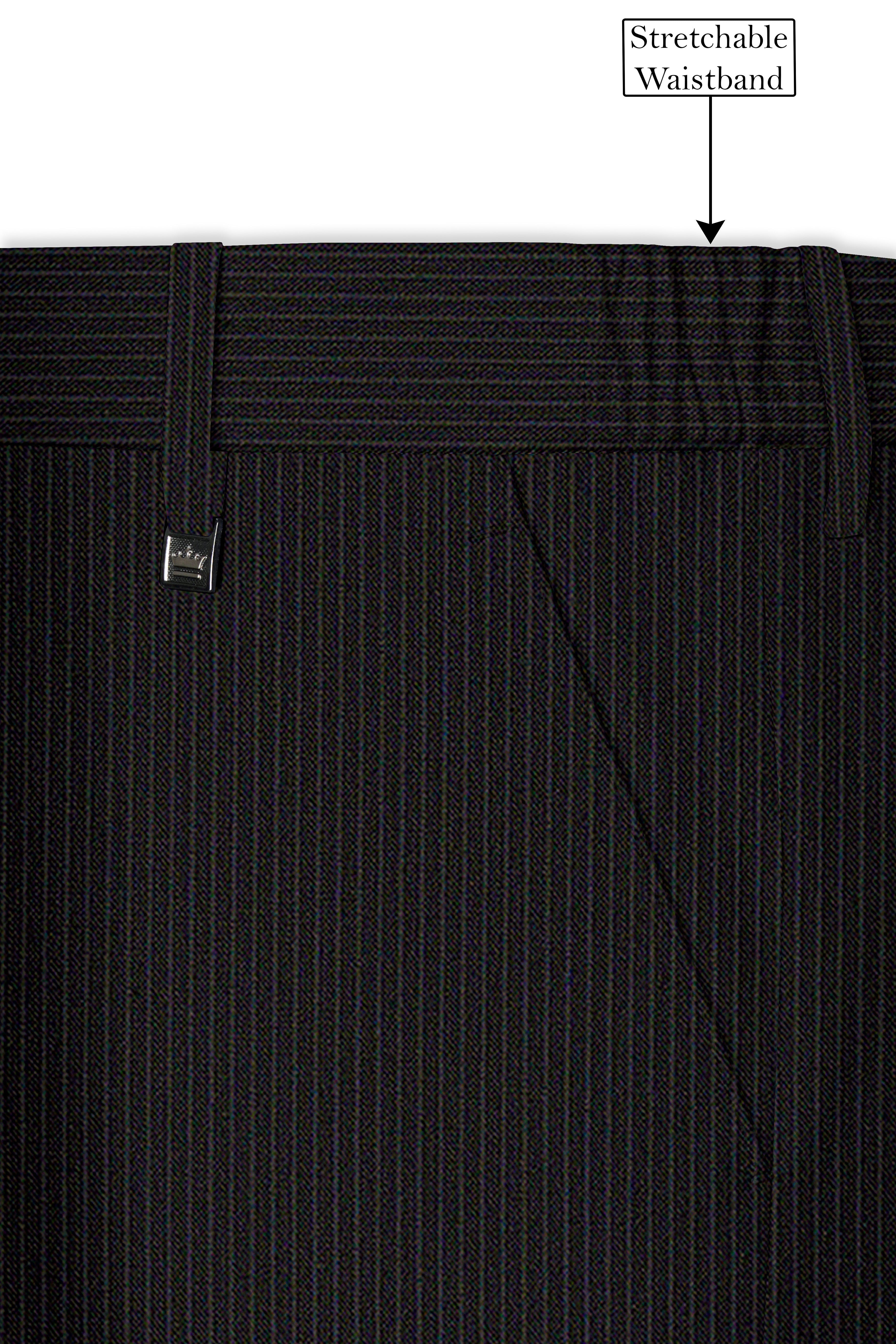 Imperio-Umber Brown Pencil Striped Wool Rich Bandhgala Slight Stretch Suit