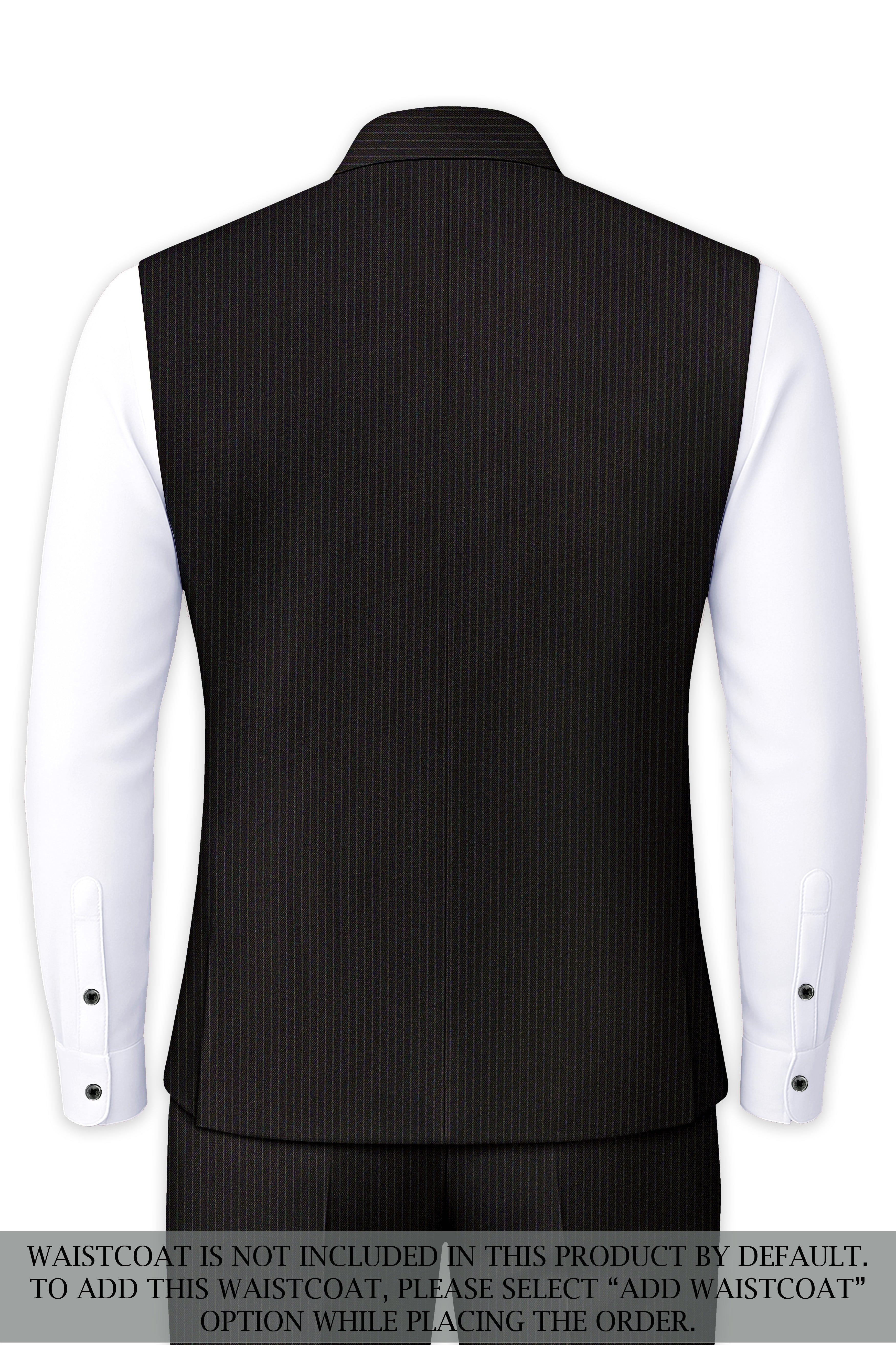 Imperio-Umber Brown Pencil Striped Wool Rich Bandhgala Slight Stretch Suit