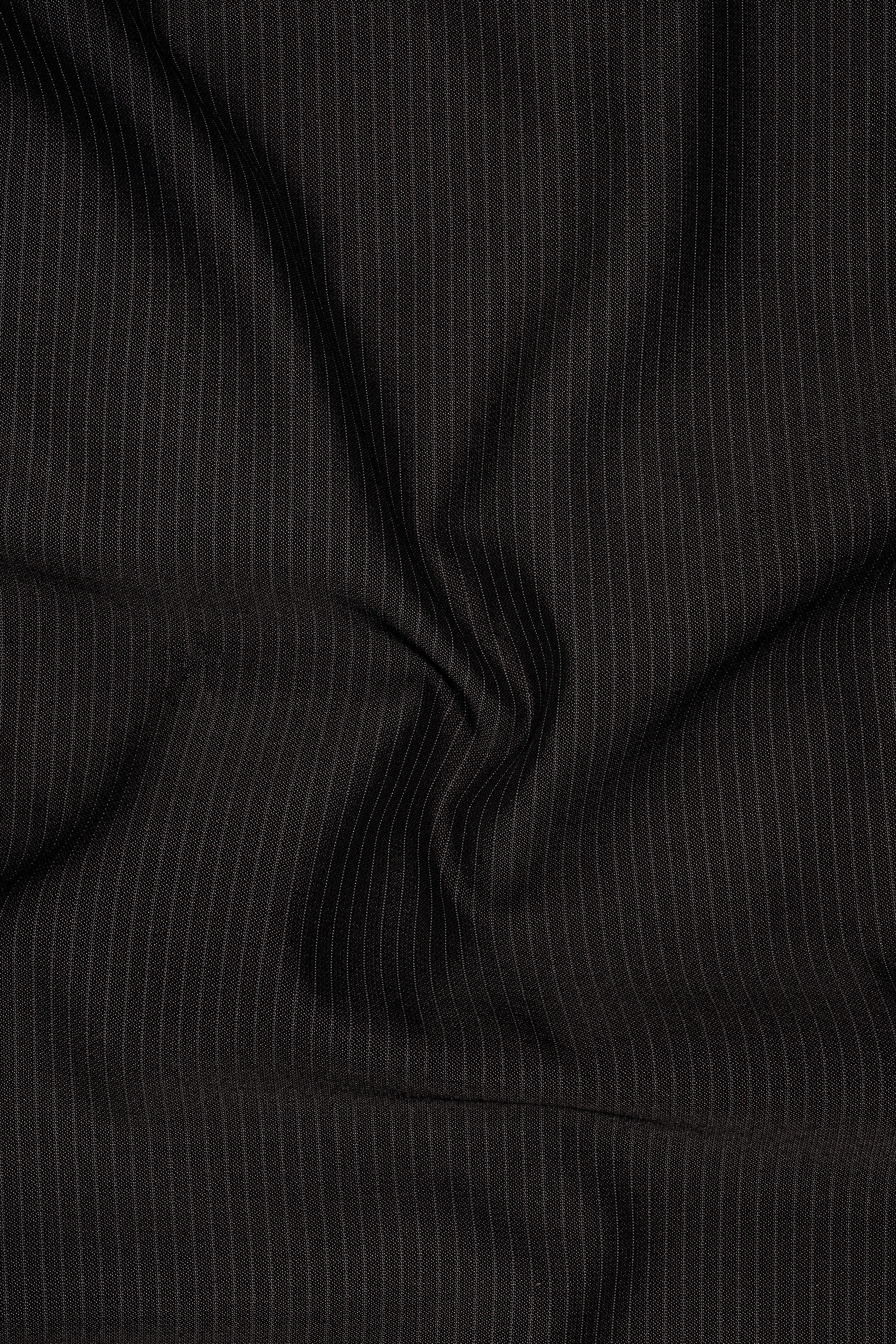 Imperio-Umber Brown Pencil Striped Wool Rich Bandhgala Slight Stretch Suit