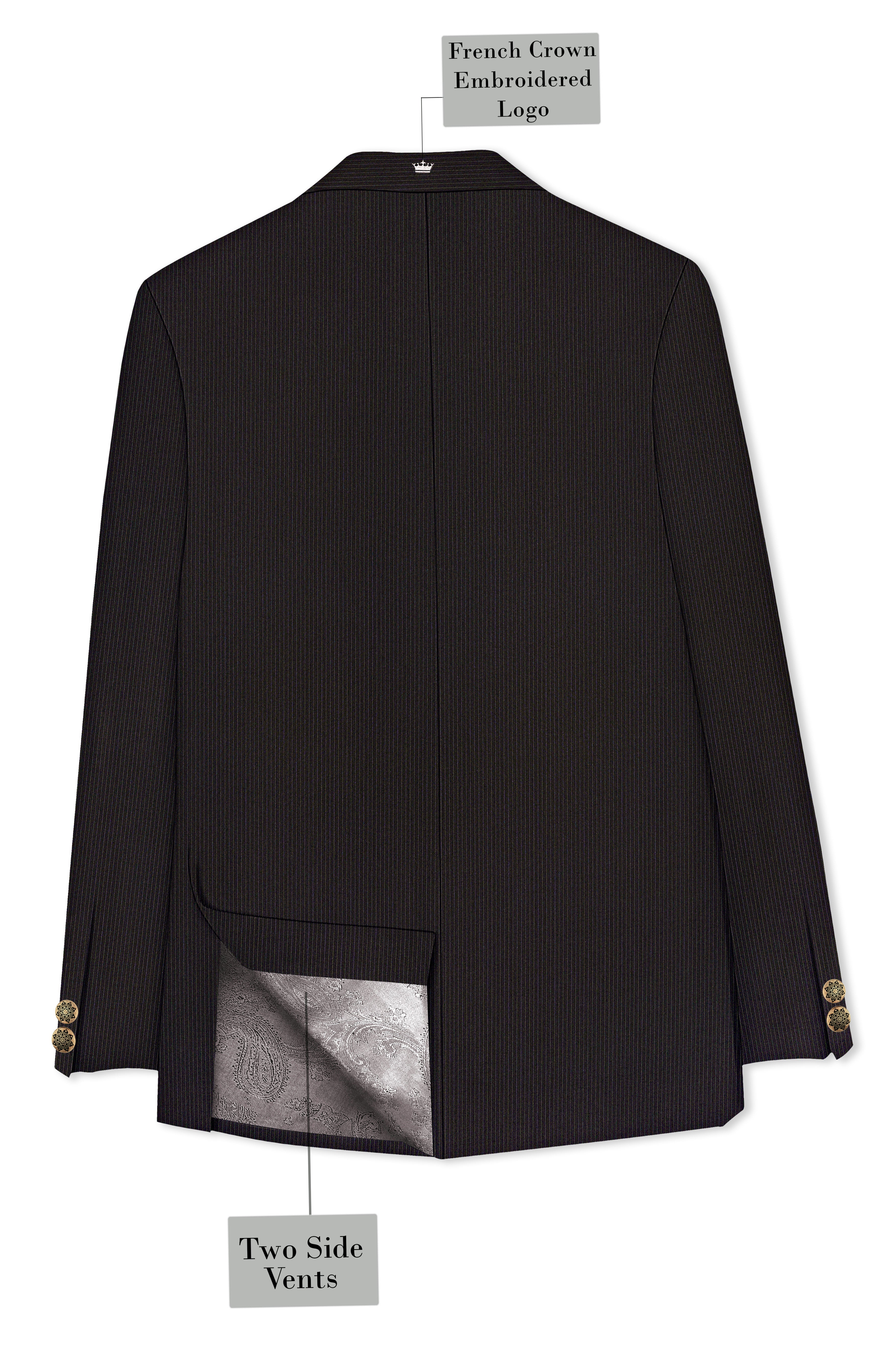 Imperio-Umber Brown Pencil Striped Wool Rich Bandhgala Slight Stretch Suit