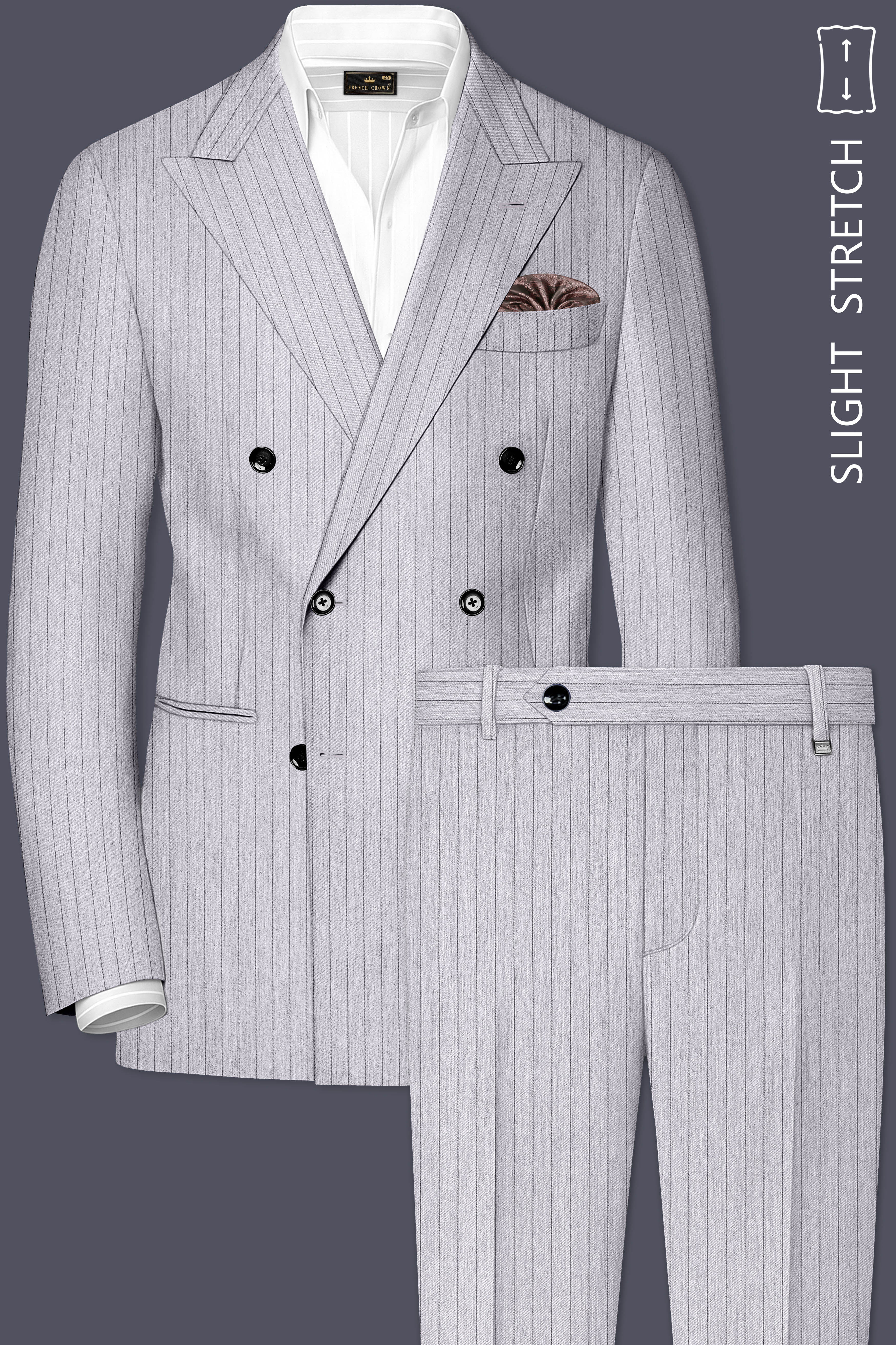 Grisvoro-Sterling Gray Pin Striped Wool Rich Slight Stretch Double Breasted Suit