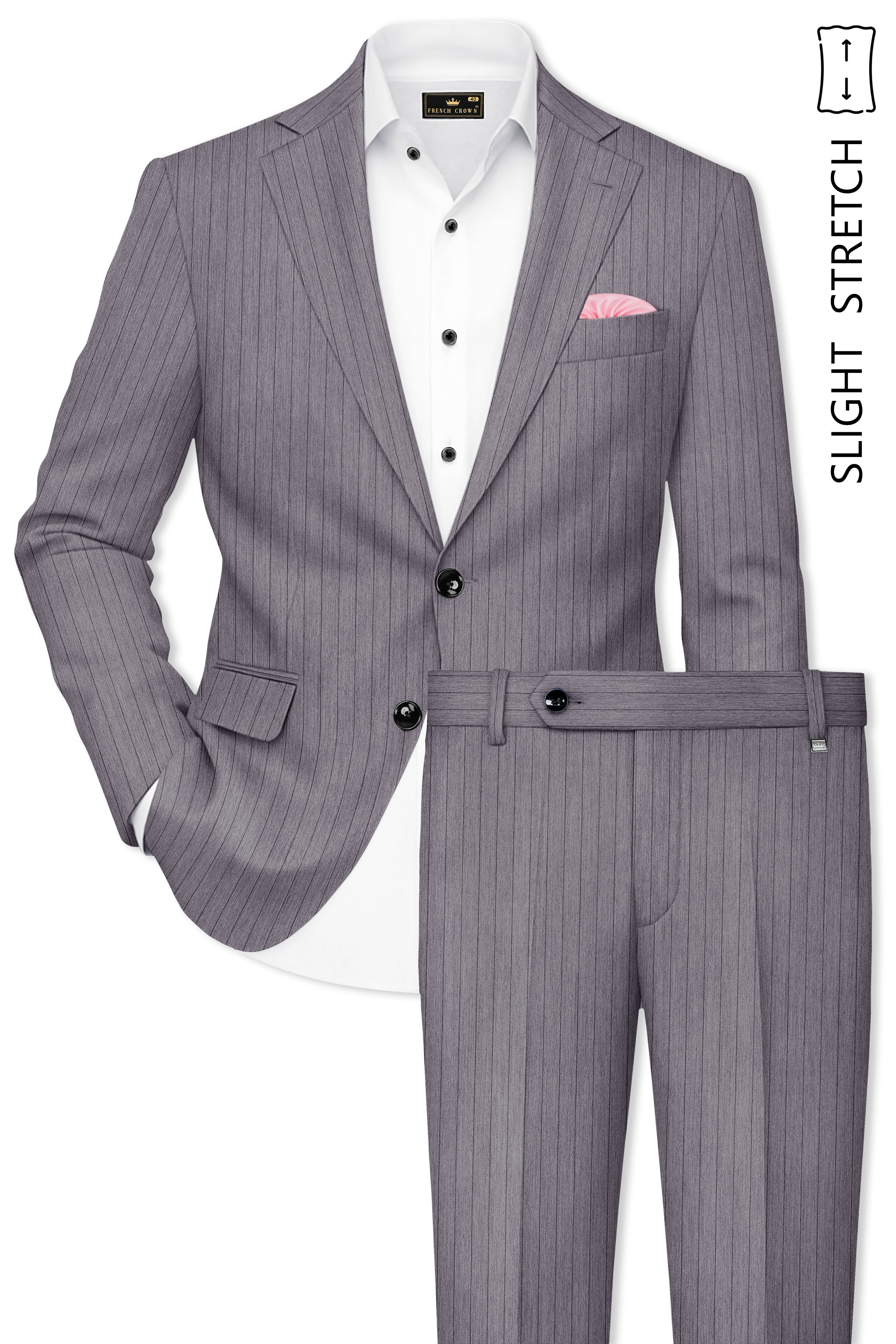 Velmoro-Mauve Gray Pin Striped Wool Rich Slight Stretch Single Breasted Suit