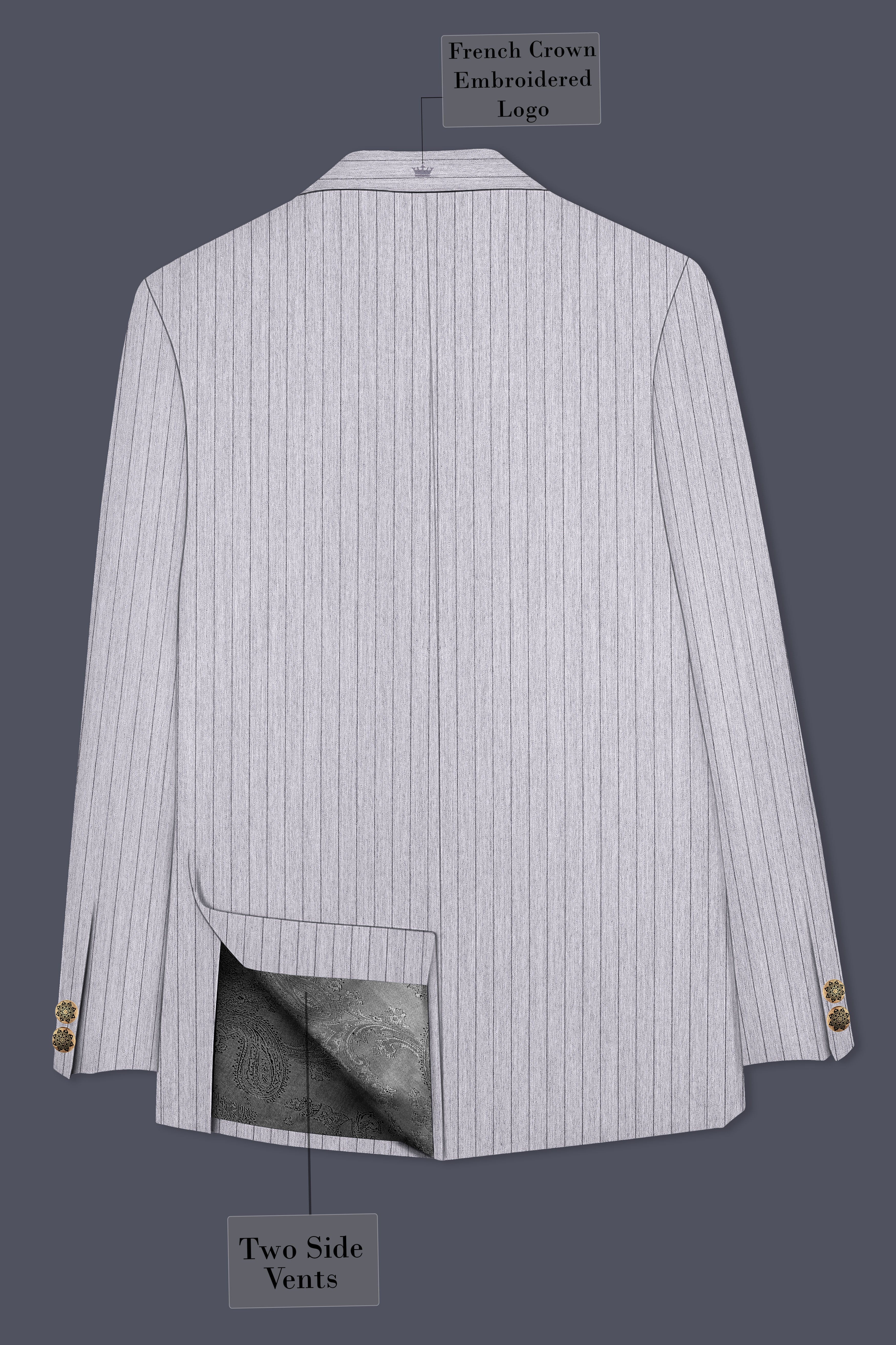 Grisvoro-Sterling Gray Pin Striped Wool Rich Bandhgala Slight Stretch Suit