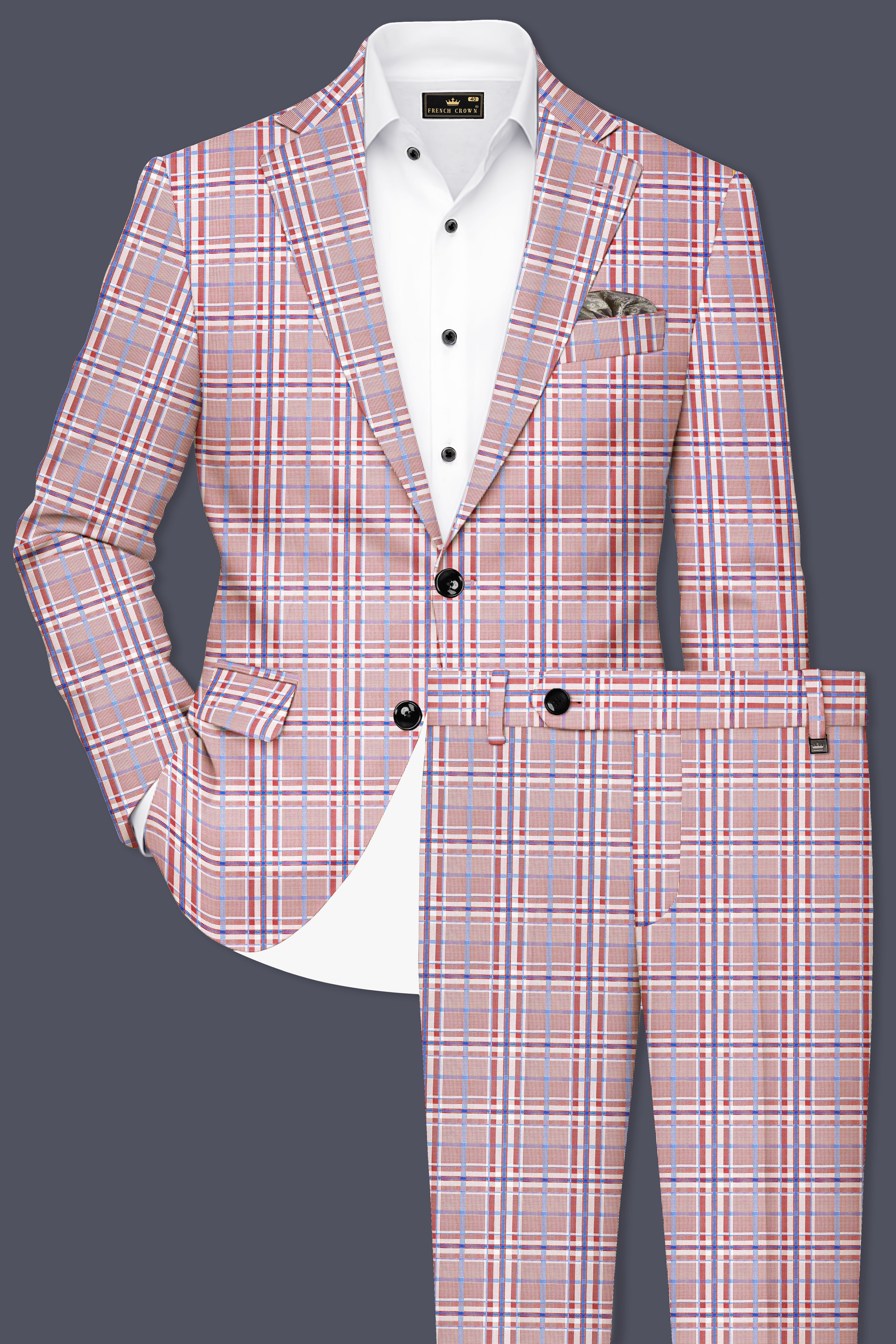 Velour-Turkish Rose Pink And Wild Blue Plaid Wool Rich Single Breasted Suit