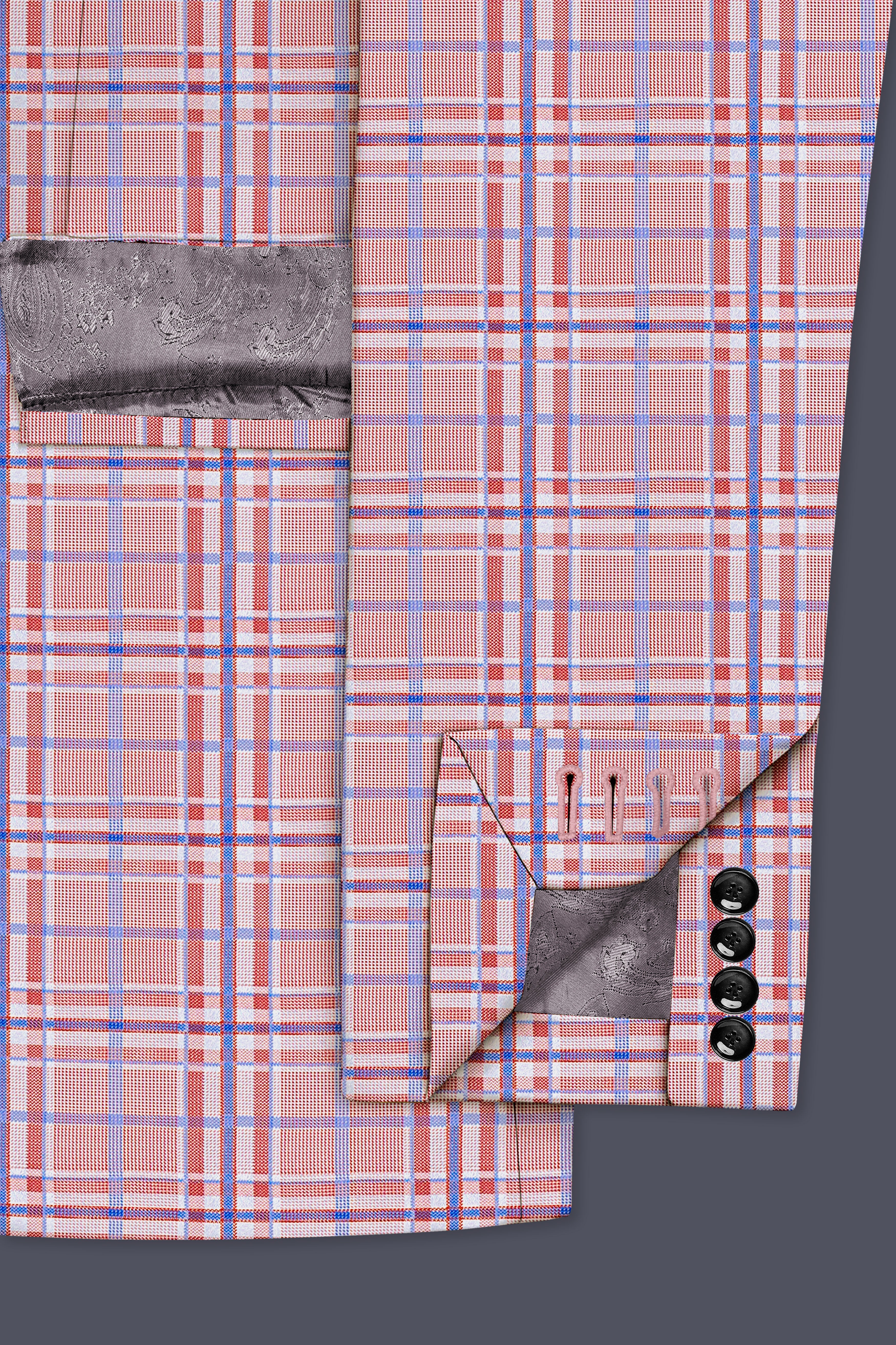 Velour-Turkish Rose Pink And Wild Blue Plaid Wool Rich Single Breasted Suit