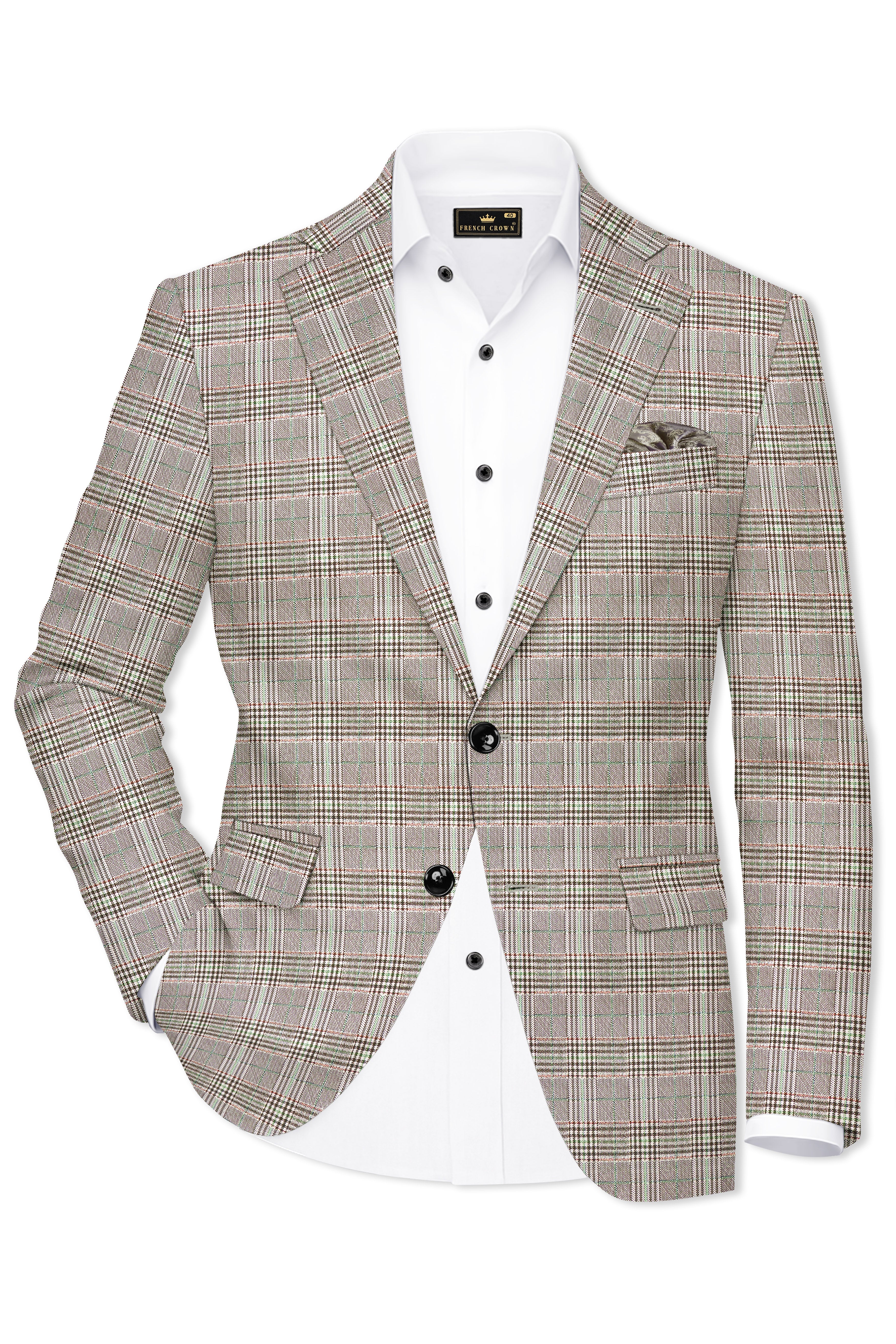 Truffle-Café Noir Brown Plaid Wool Rich Single Breasted Suit