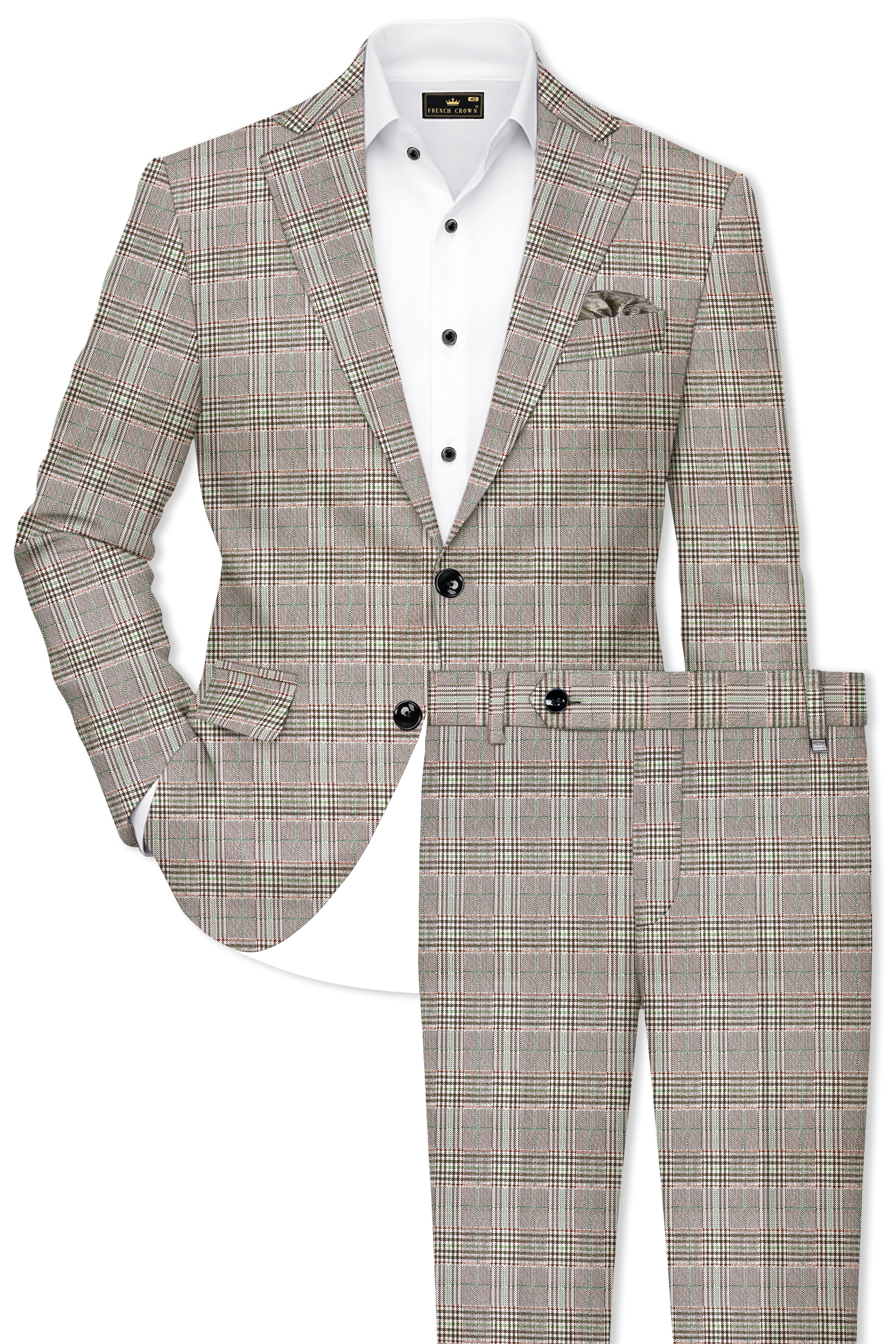 Truffle-Café Noir Brown Plaid Wool Rich Single Breasted Suit