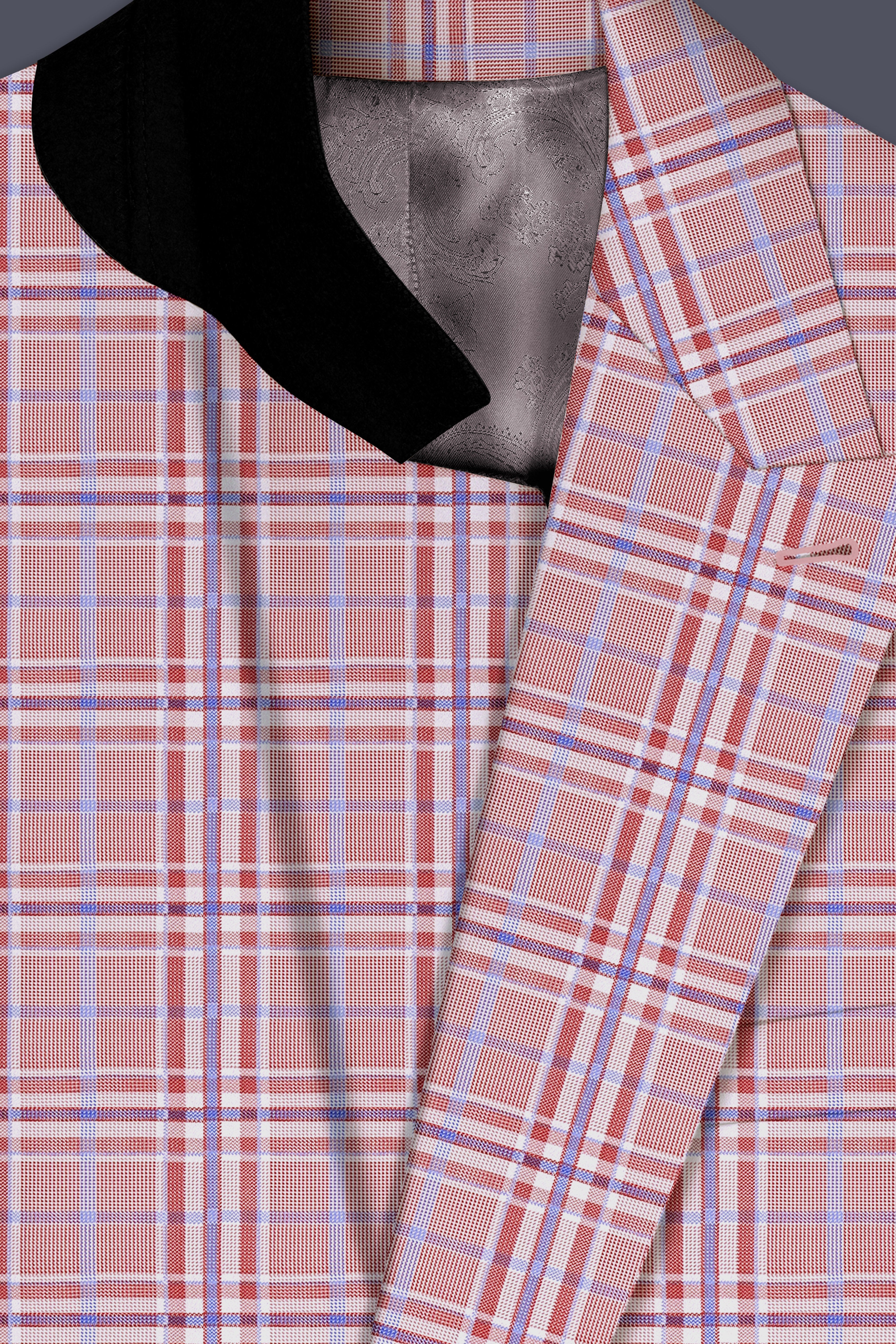 Velour-Turkish Rose Pink And Wild Blue Plaid Wool Rich Double Breasted Suit