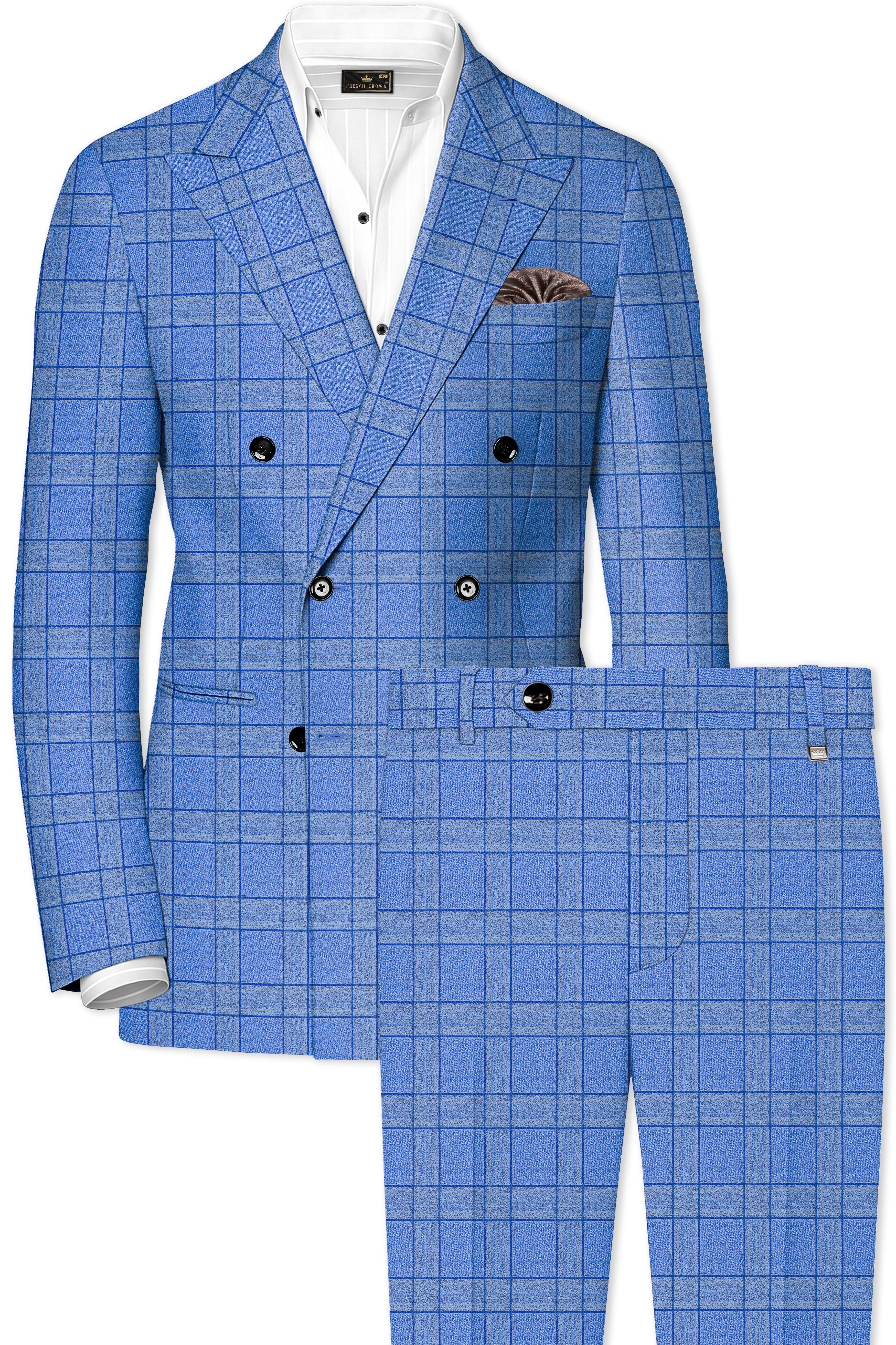 Mariner-Danube Blue Wool Blend Double Breasted Suit