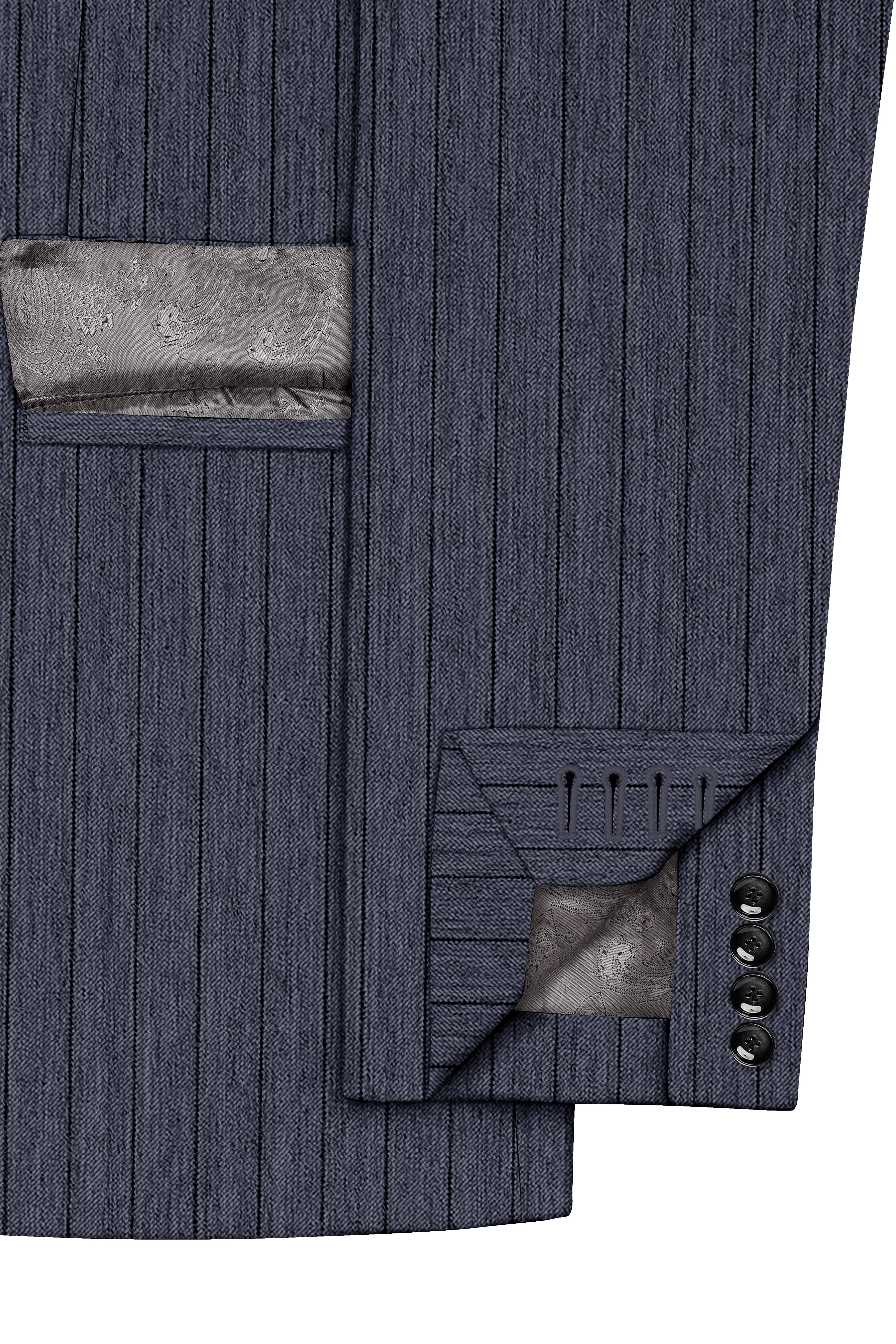 Azurion-Ninja Blue Pin Striped Wool Rich Slight Stretch Double Breasted Suit