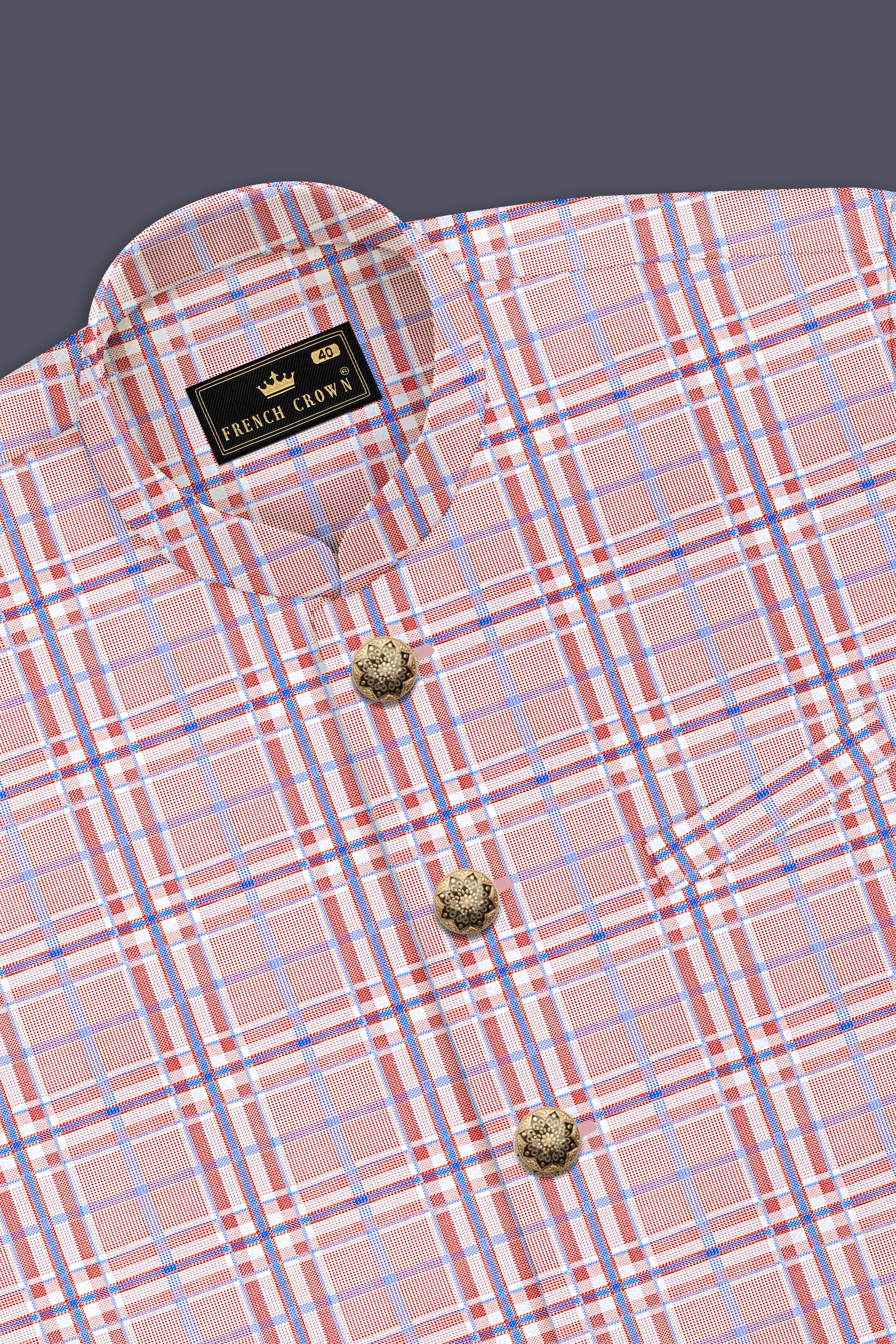 Velour-Turkish Rose Pink And Wild Blue Plaid Wool Rich Bandhgala Suit