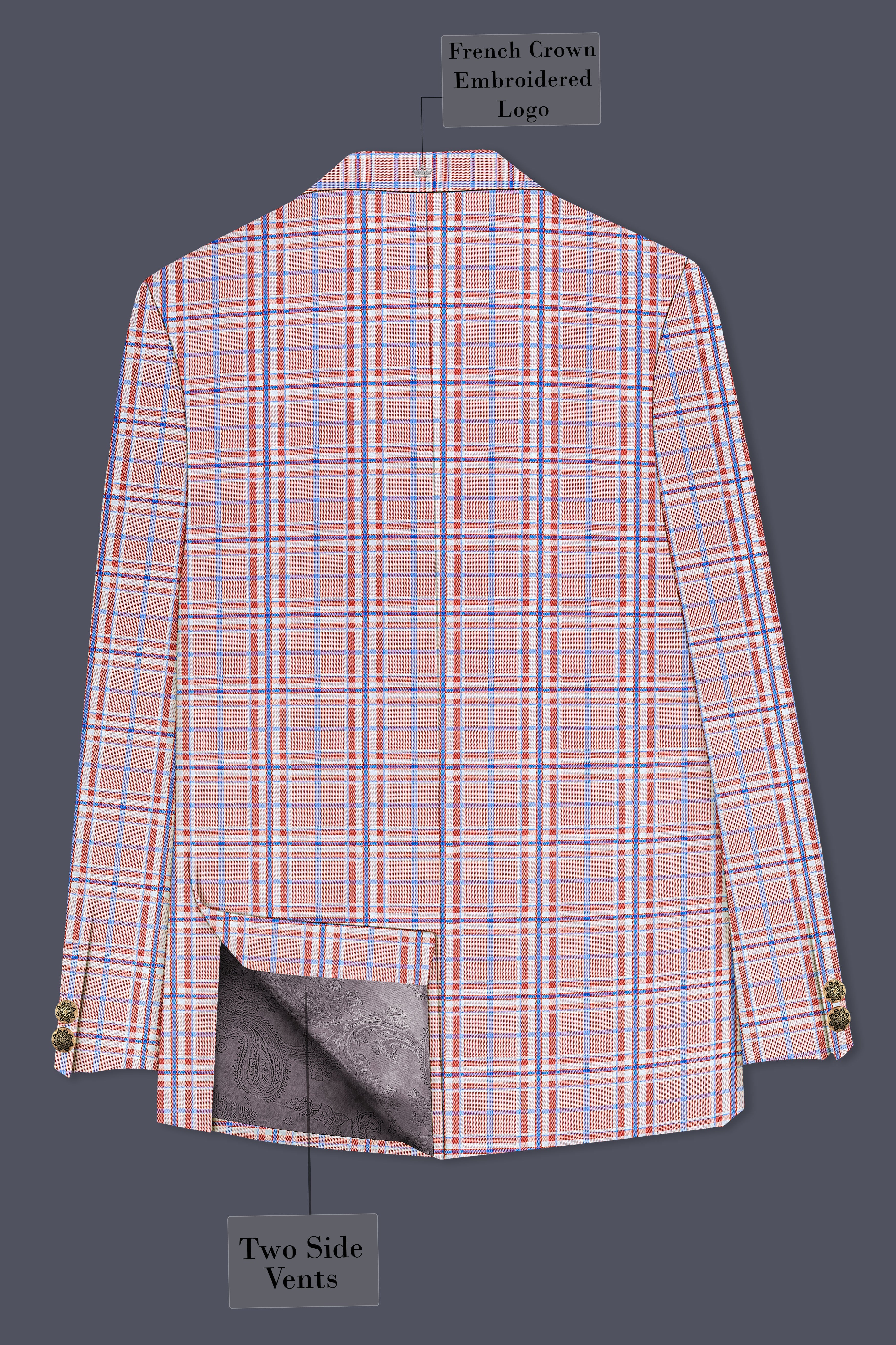 Velour-Turkish Rose Pink And Wild Blue Plaid Wool Rich Bandhgala Suit