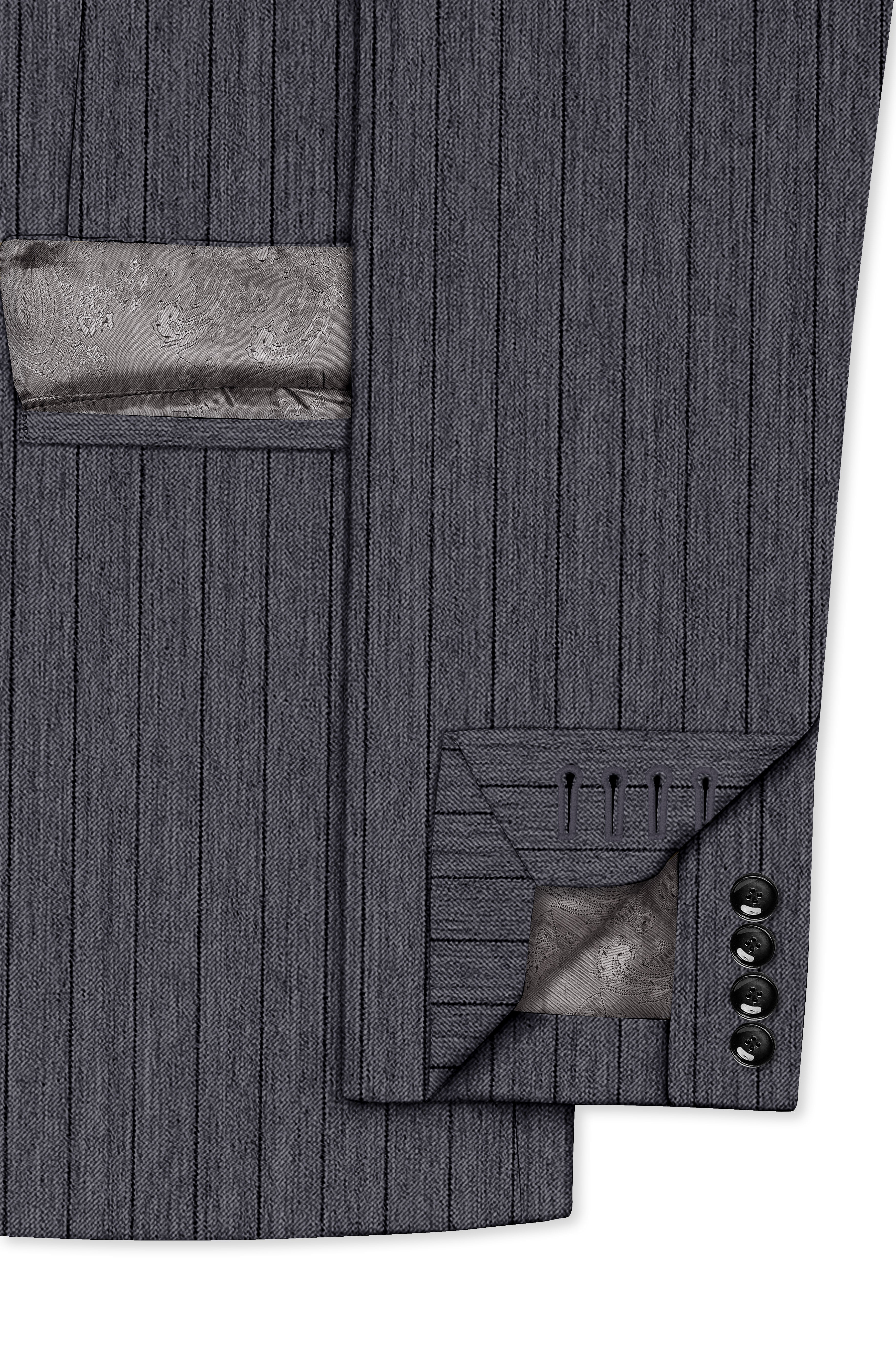Noctaro-Vampire Gray Pin Striped Wool Rich Slight Stretch Double Breasted Suit