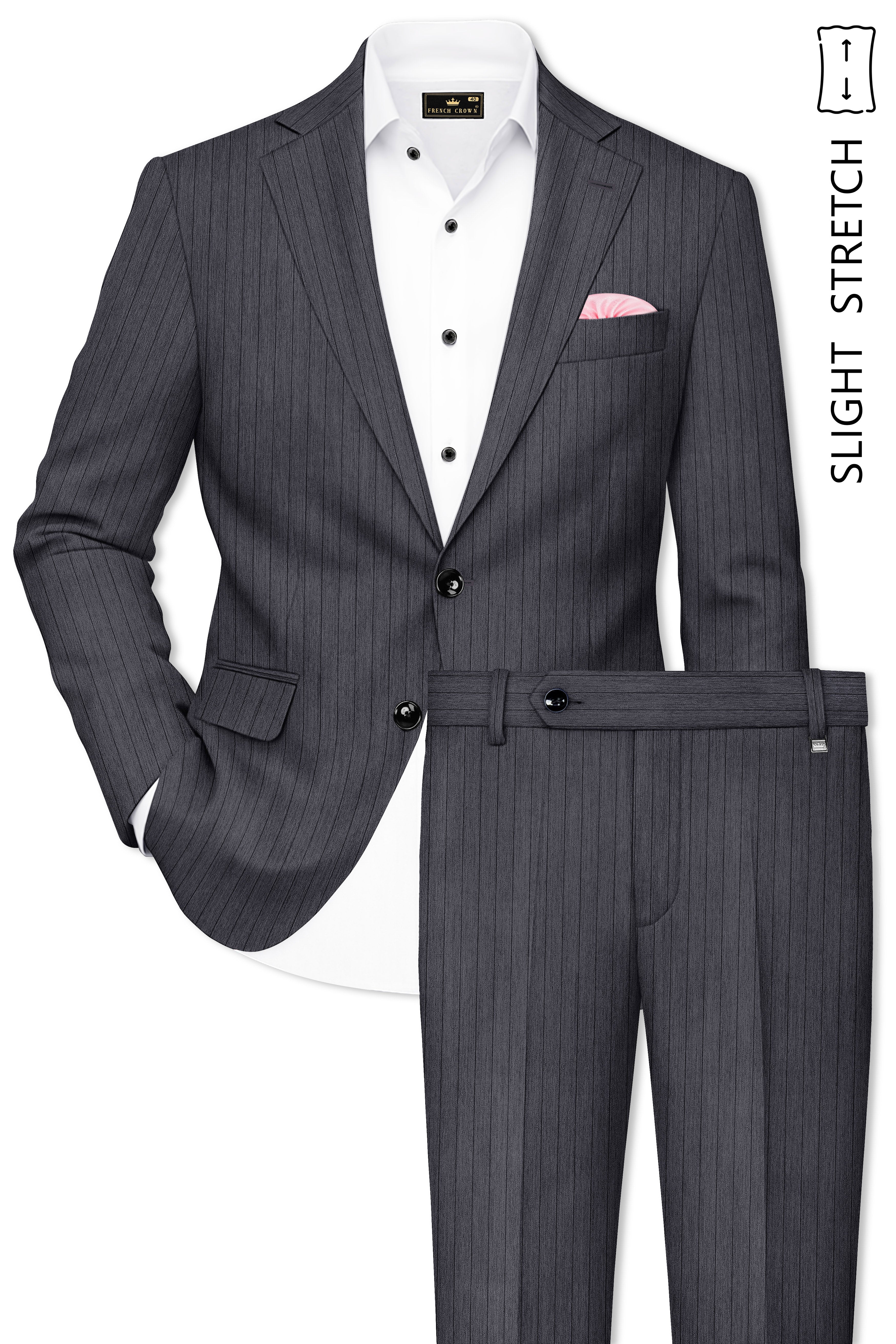 Noctaro-Vampire Gray Pin Striped Wool Rich Slight Stretch Single Breasted Suit
