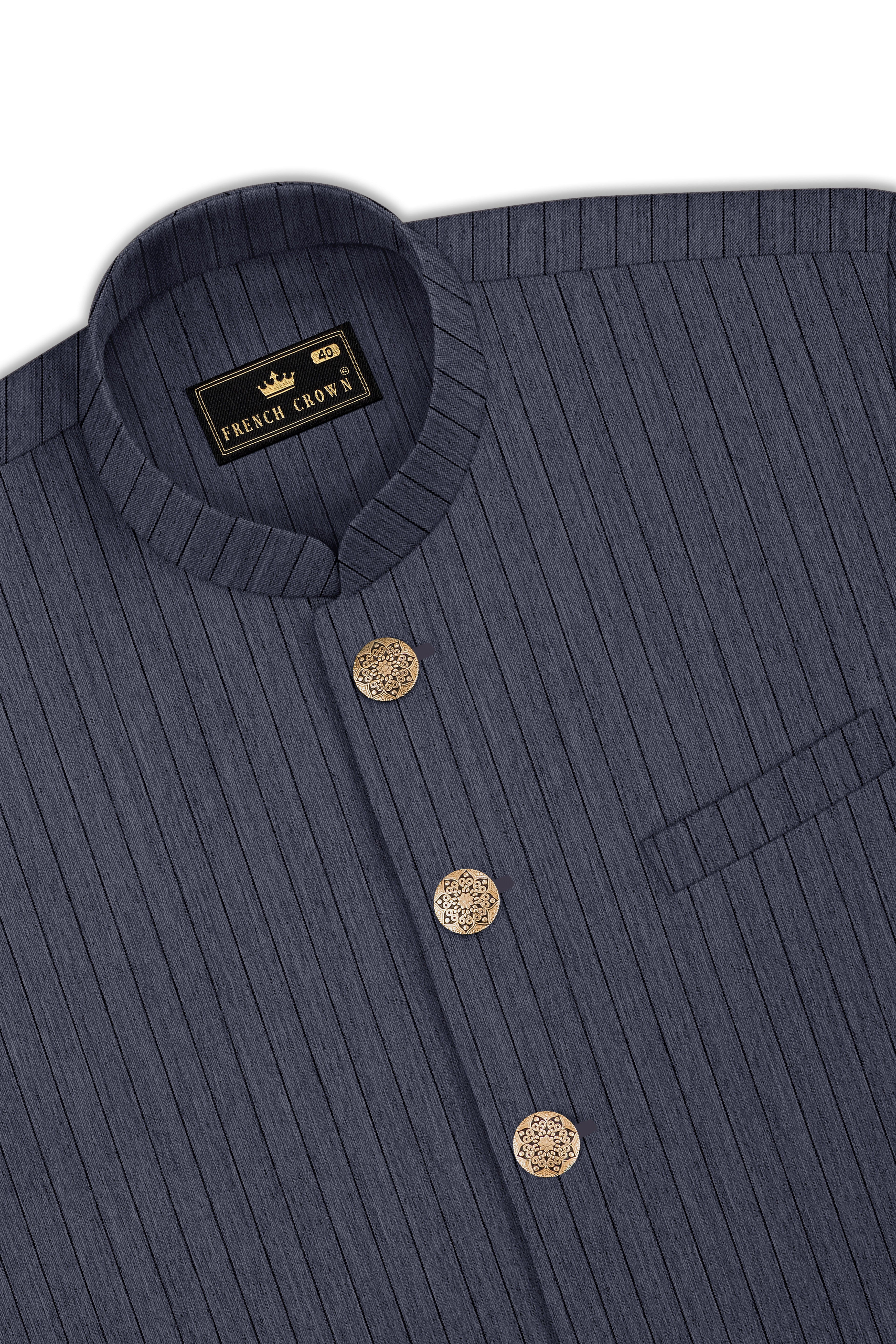 Azurion-Ninja Blue Pin Striped Wool Rich Slight Stretch Bandhgala Suit