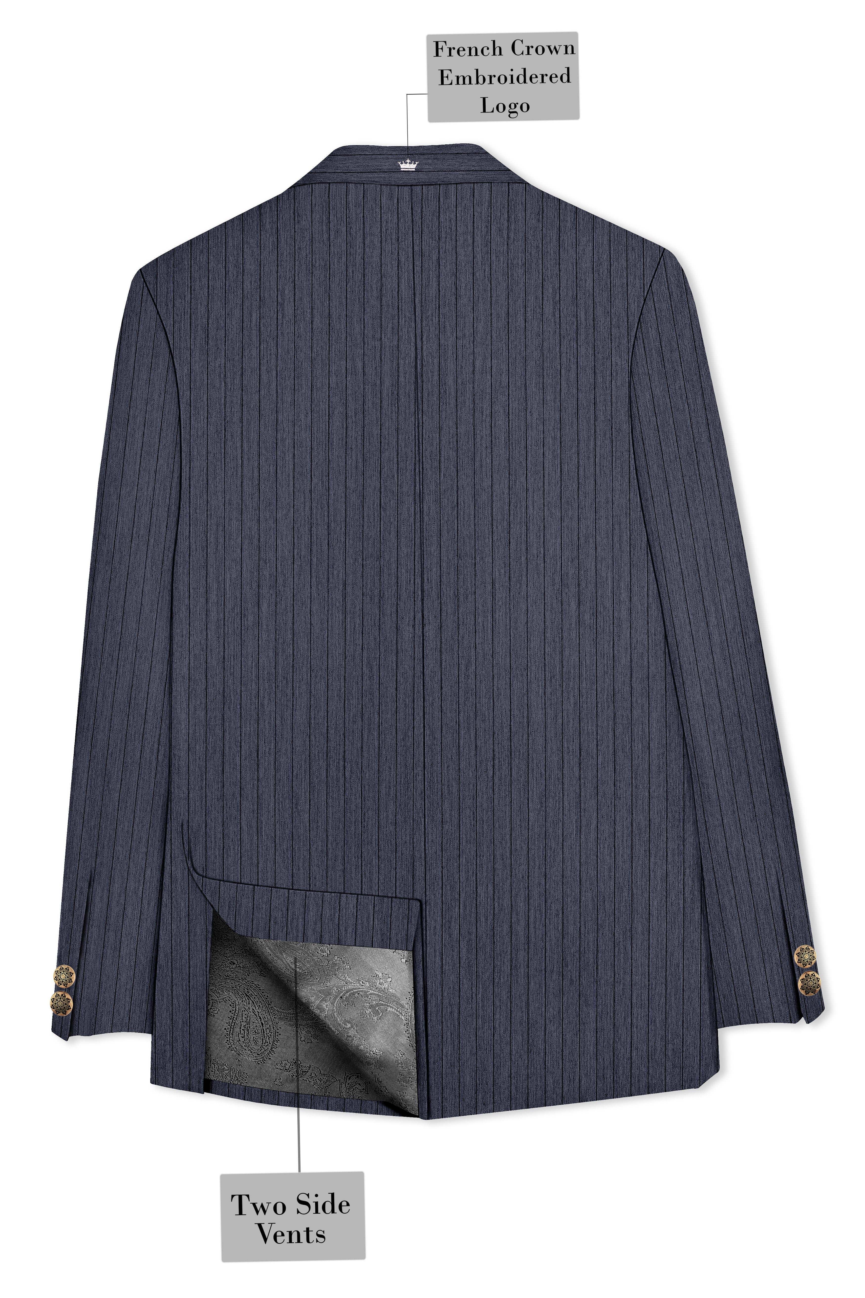 Azurion-Ninja Blue Pin Striped Wool Rich Slight Stretch Bandhgala Suit