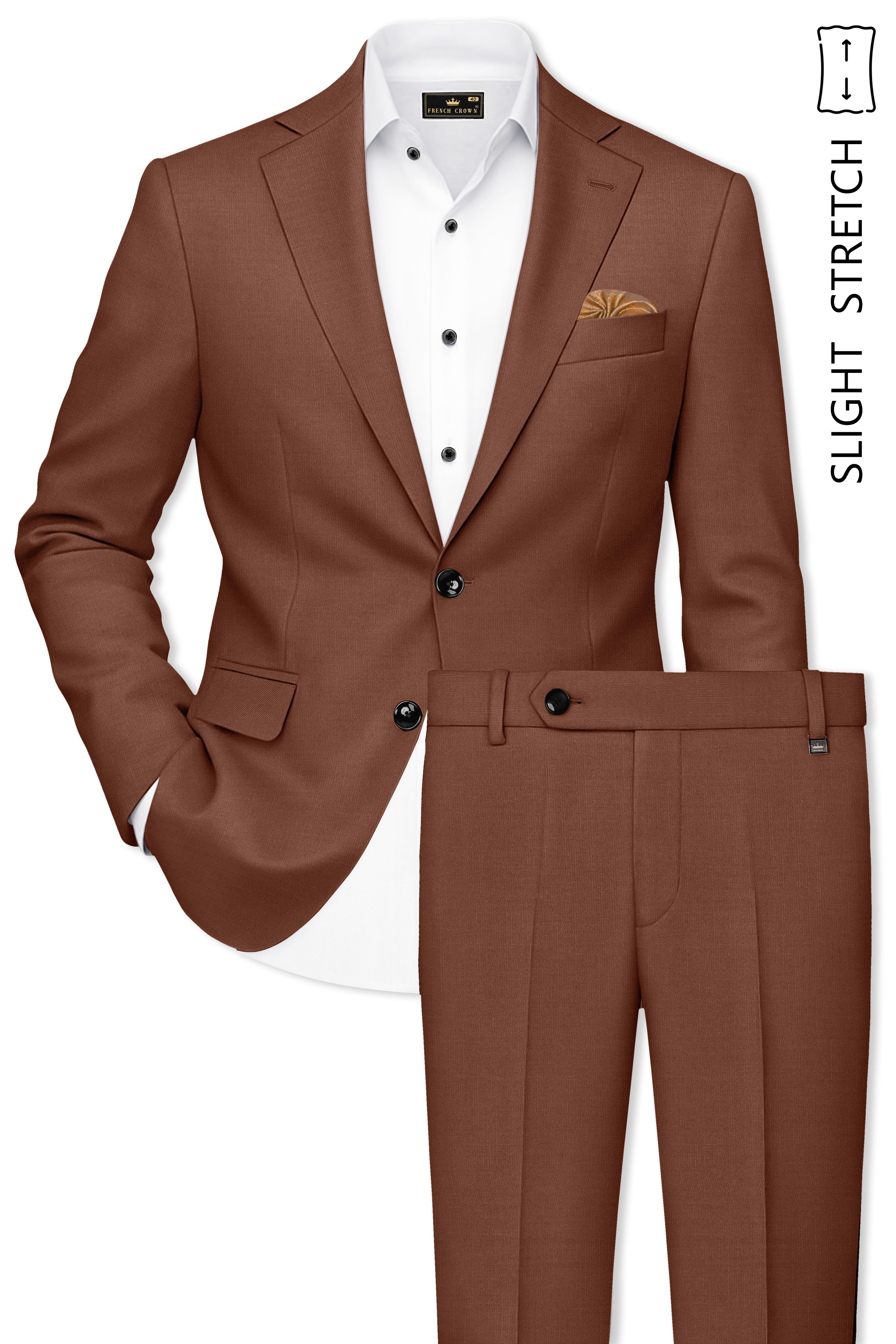 Sienna-Rust Brown Wool Rich Slight Stretch Single Breasted Suit