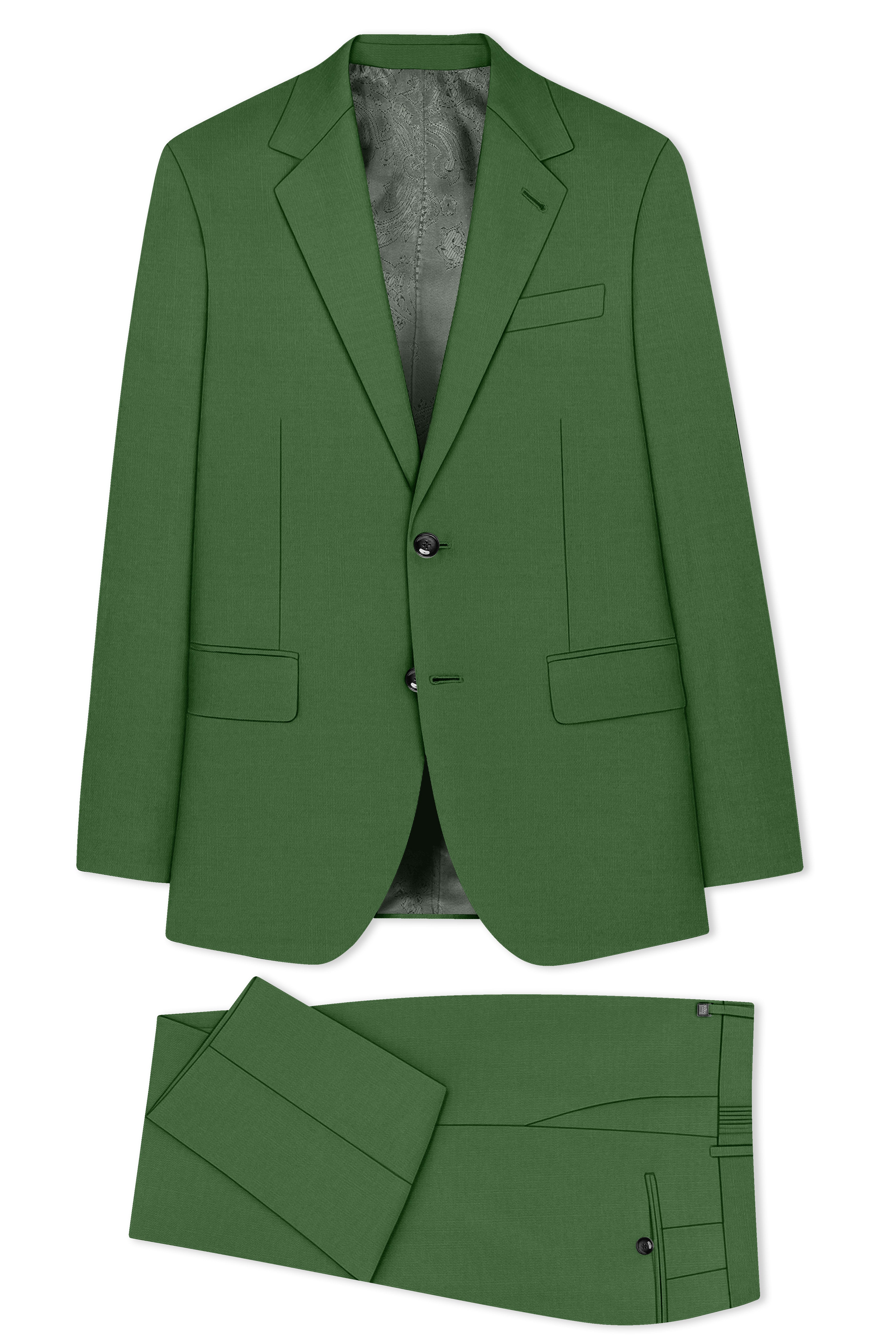 Viridian-Forest Green Wool Rich Slight Stretch Single Breasted Suit