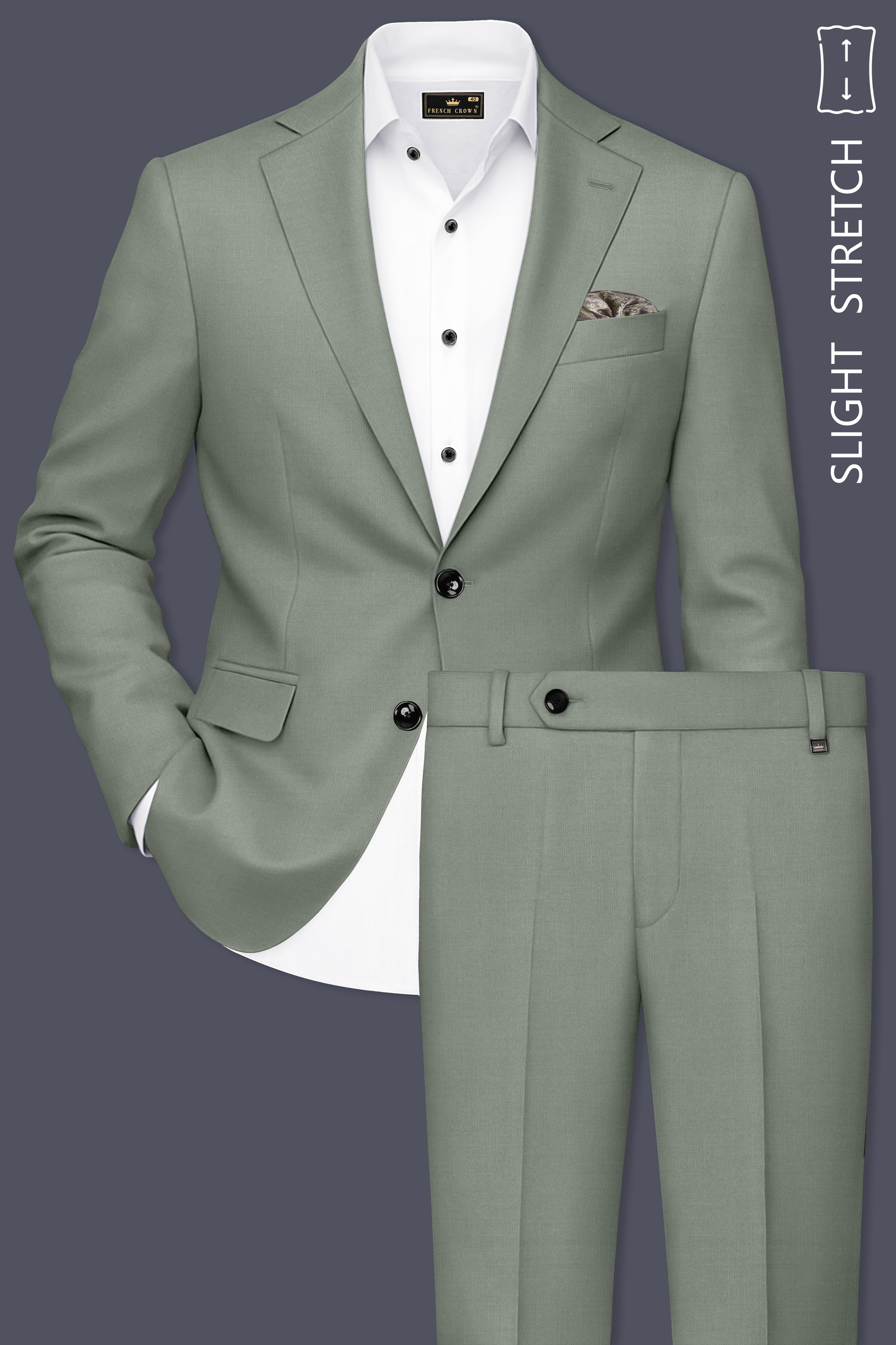 Sage-Smokey Green Wool Rich Slight Stretch Single Breasted Suit