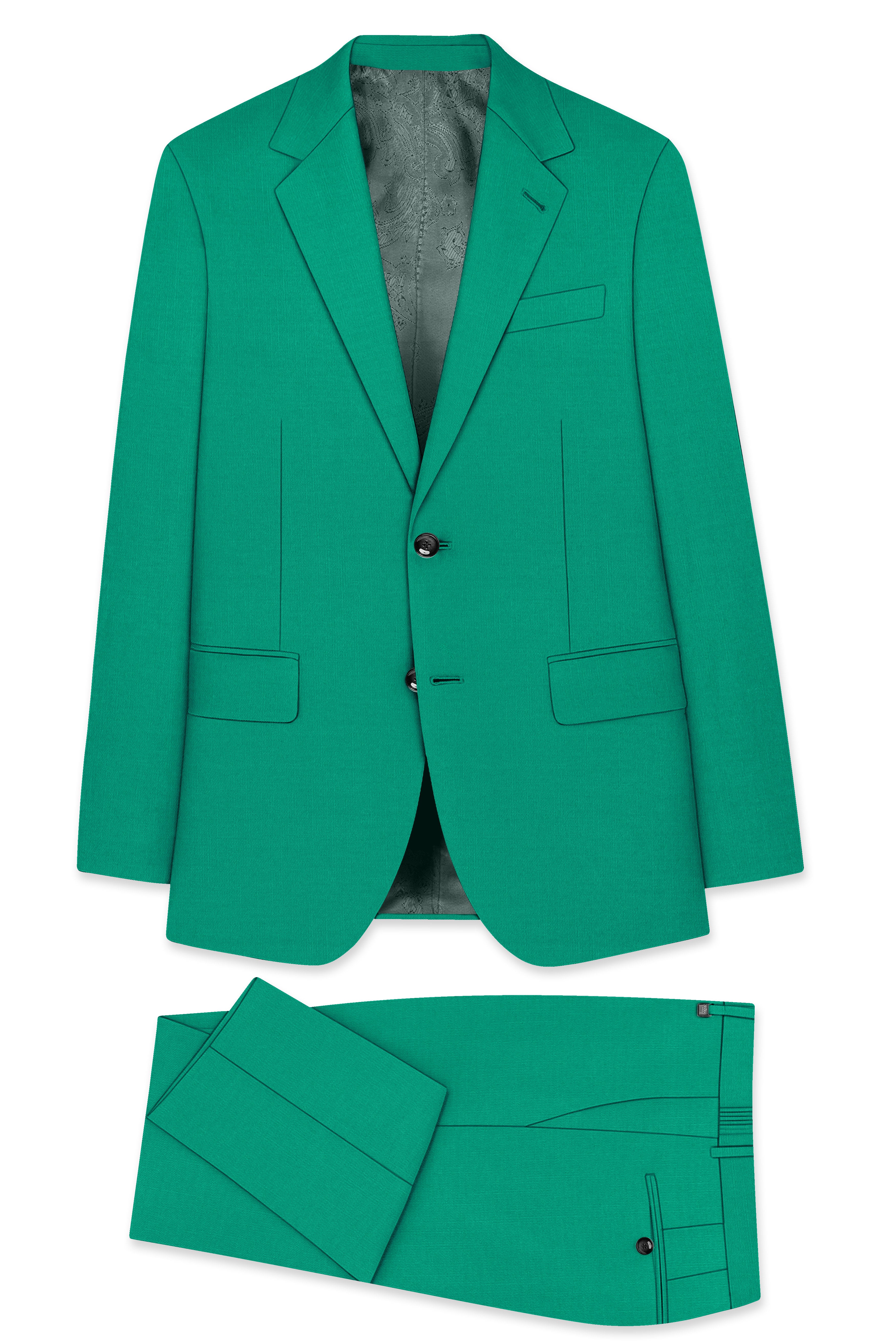 Emerald-Tropical Green Wool Rich Slight Stretch Single Breasted Suit