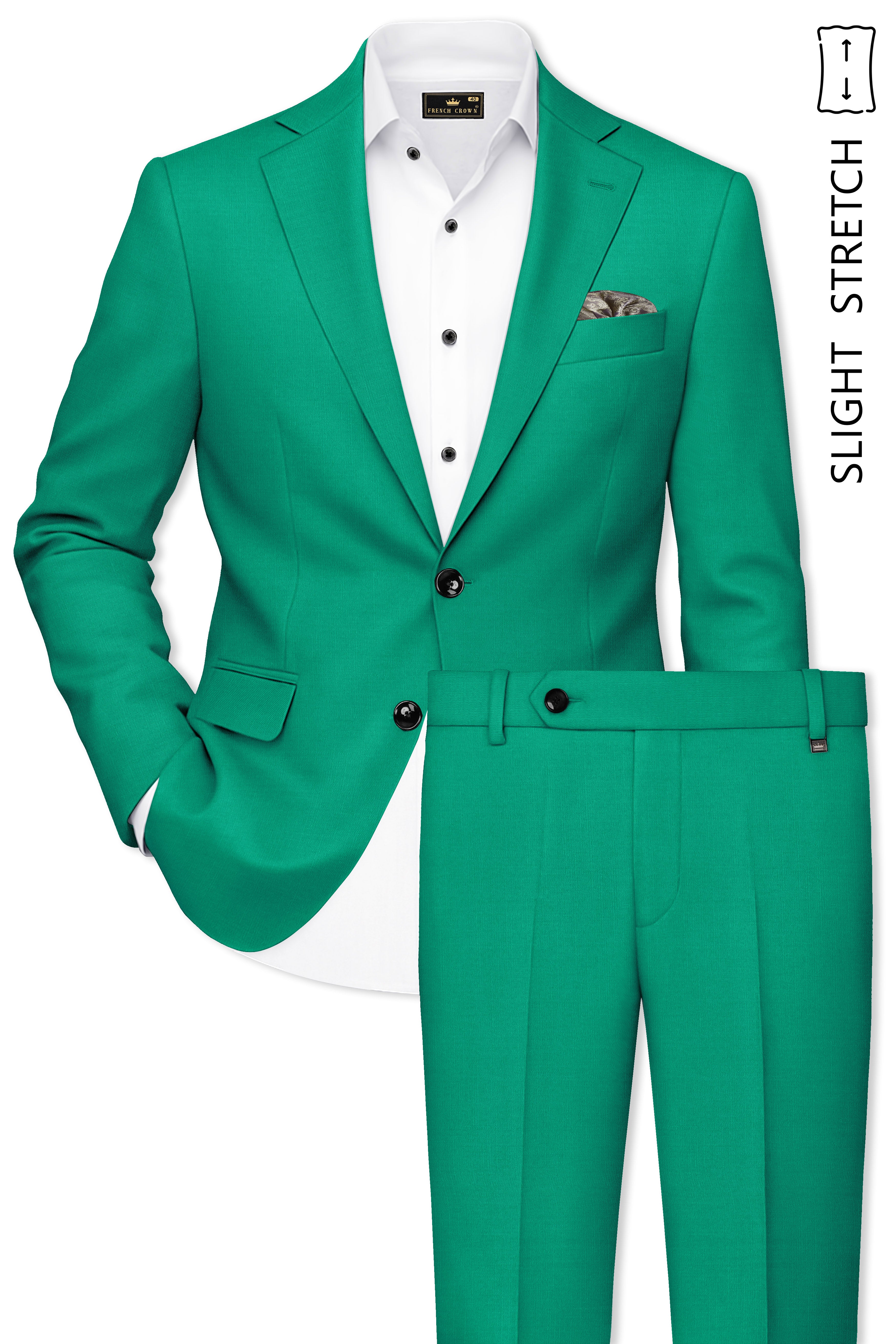 Emerald-Tropical Green Wool Rich Slight Stretch Single Breasted Suit