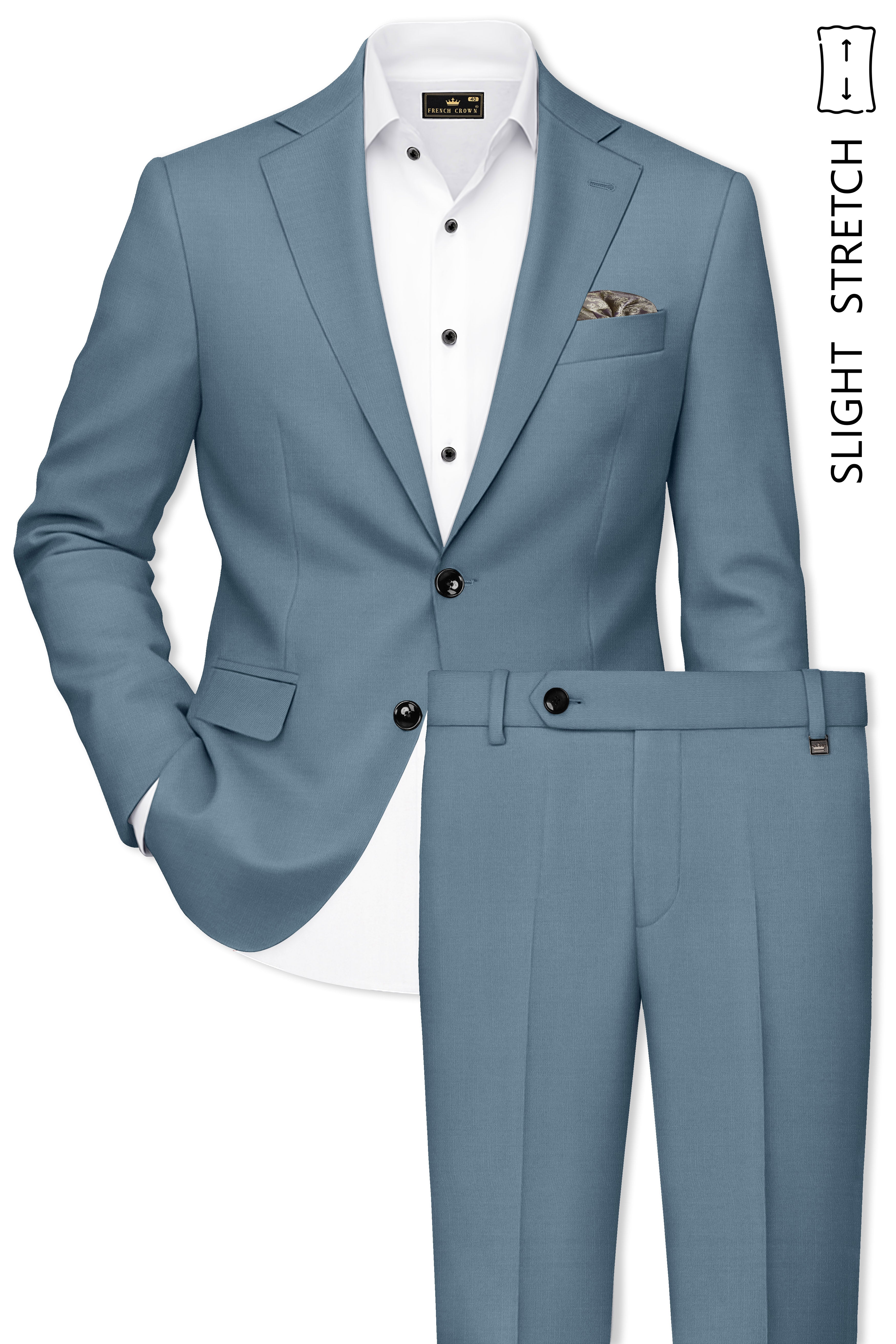 Sapphire-Fiord Blue Wool Rich Slight Stretch Single Breasted Suit