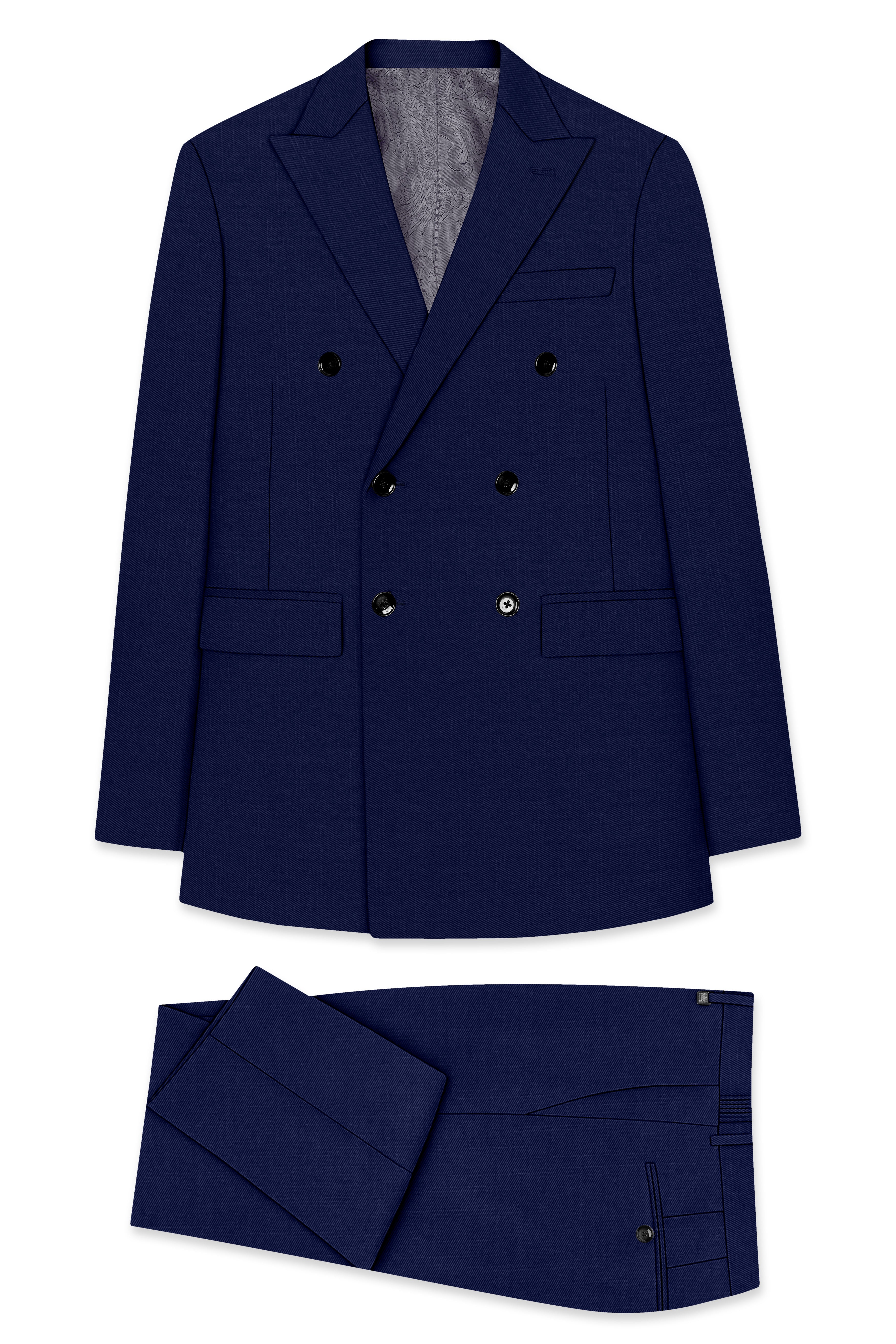 Obsidio-Ebony Navy Blue Wool Rich Slight Stretch Double Breasted Suit