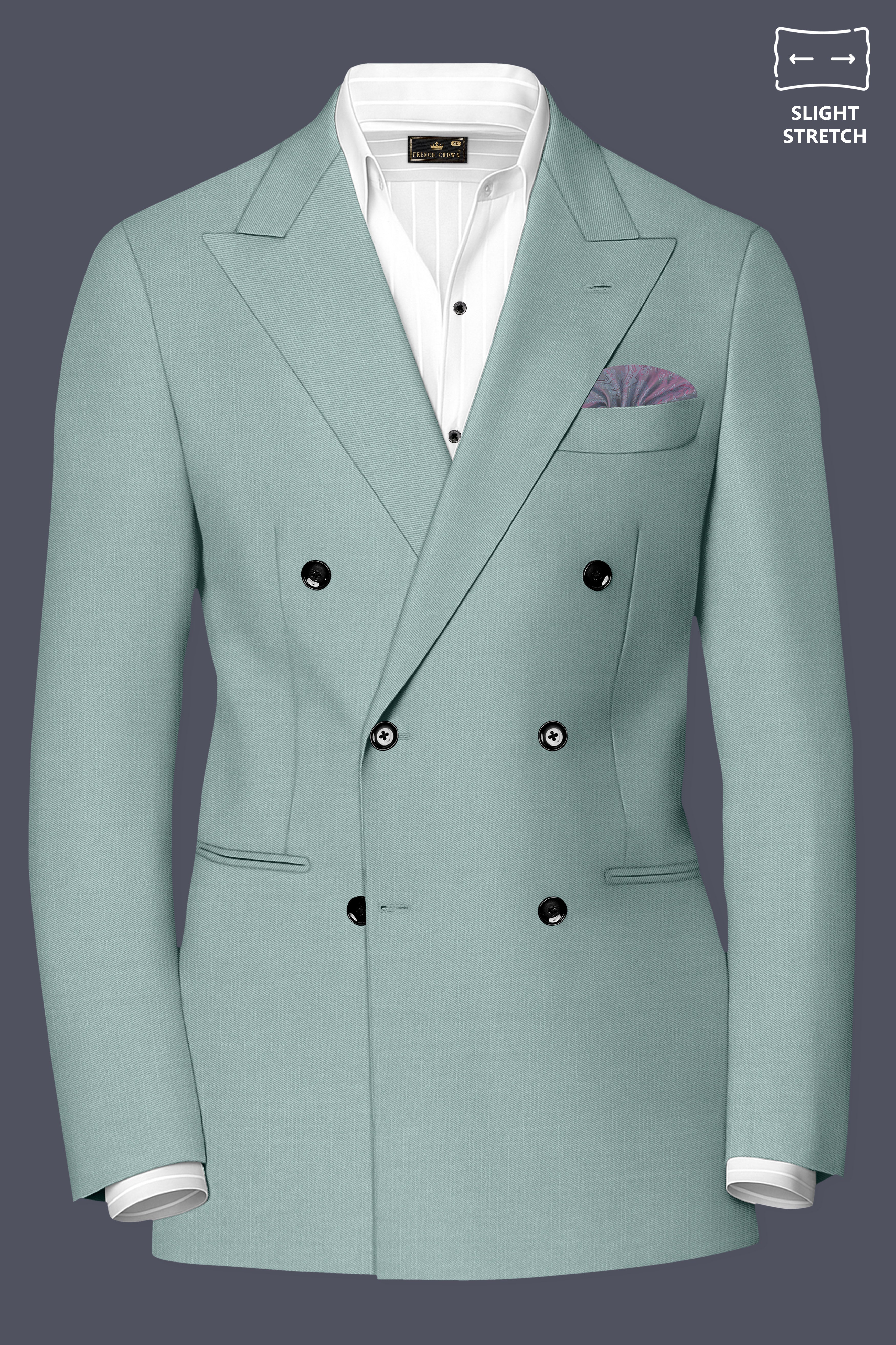 Tropic-Cadet Green Wool Rich Slight Stretch Double Breasted Suit