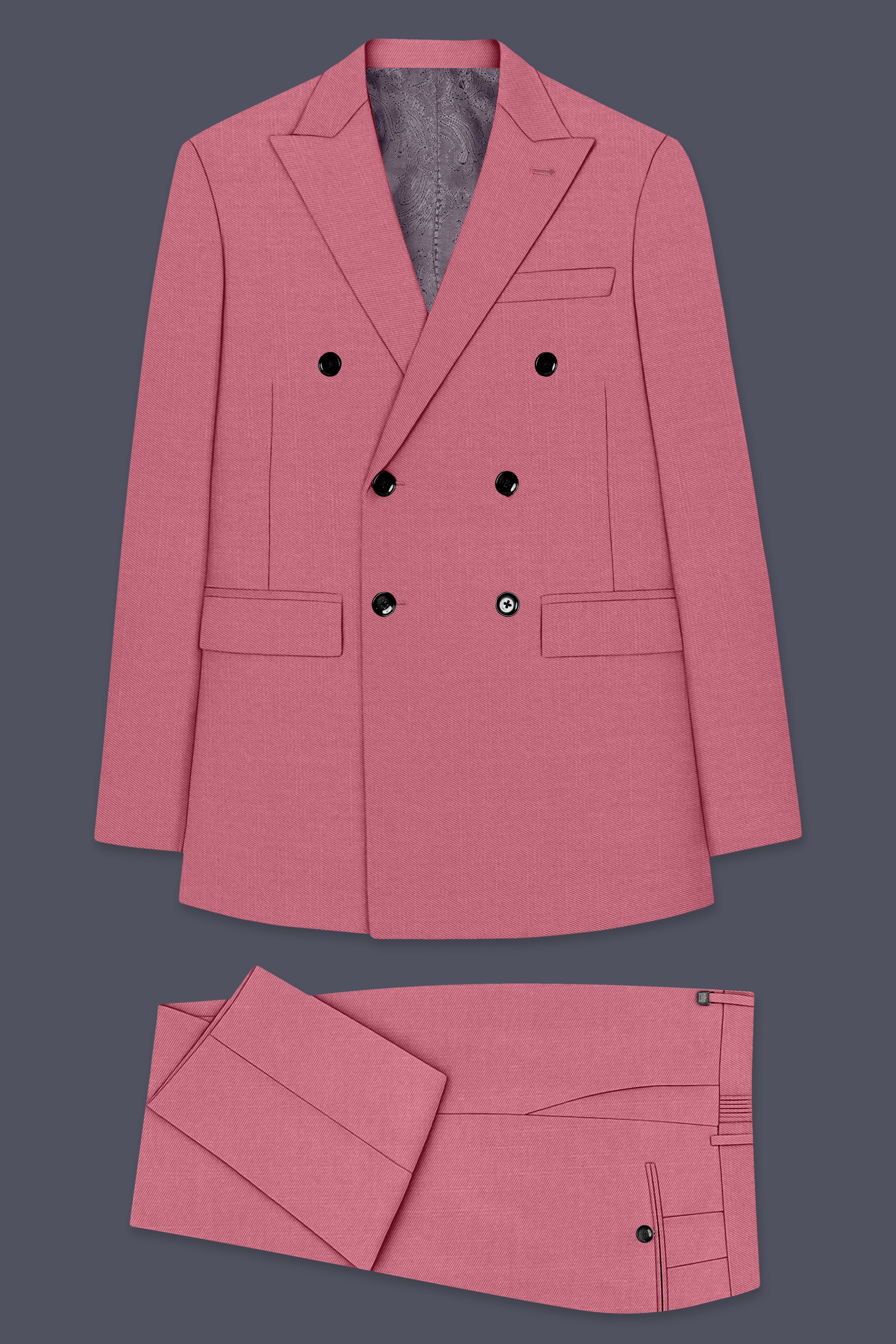 Soleil-Peach Wool Rich Slight Stretch Double Breasted Suit