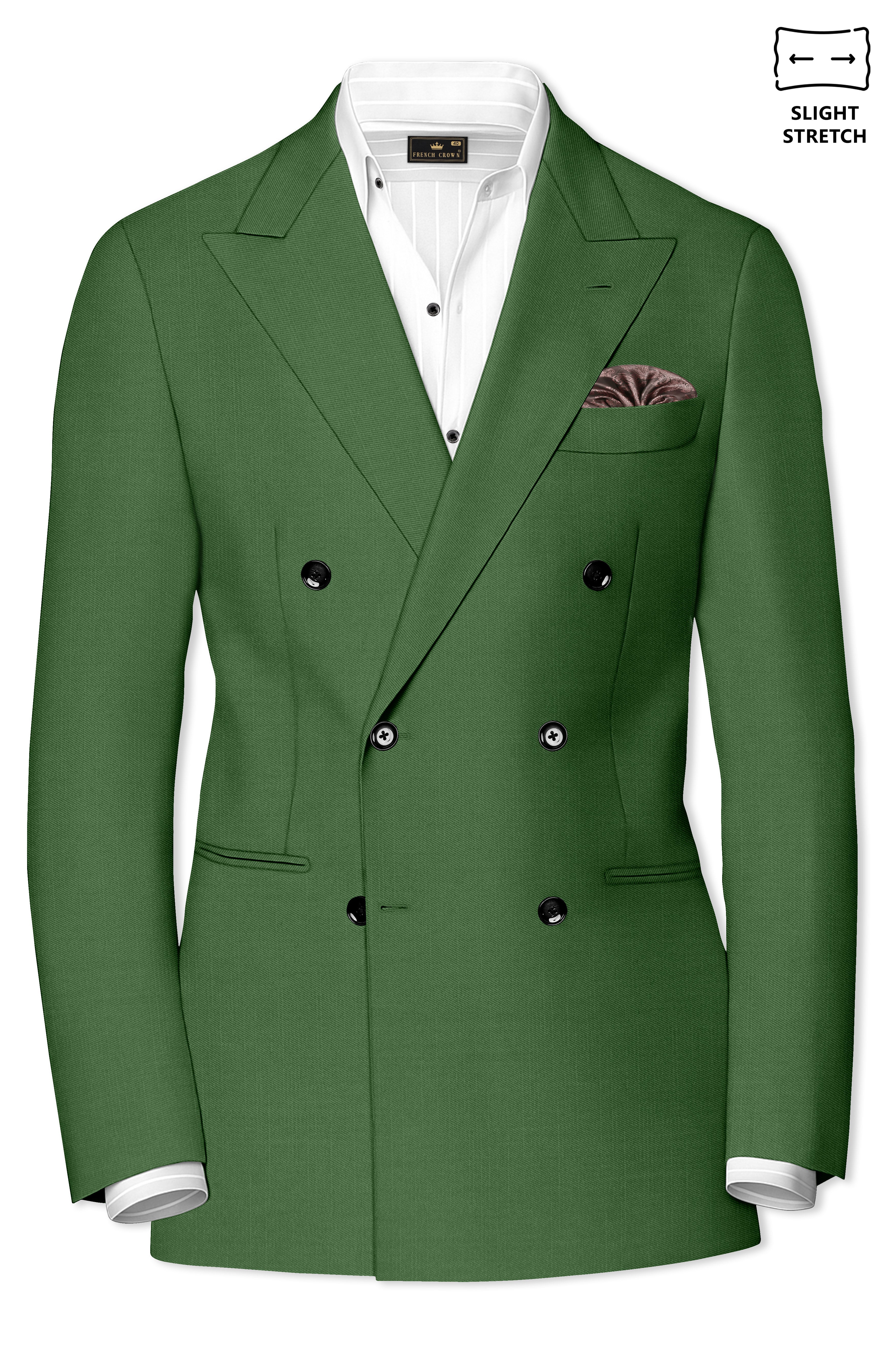 Viridian-Forest Green Wool Rich Slight Stretch Double Breasted Suit