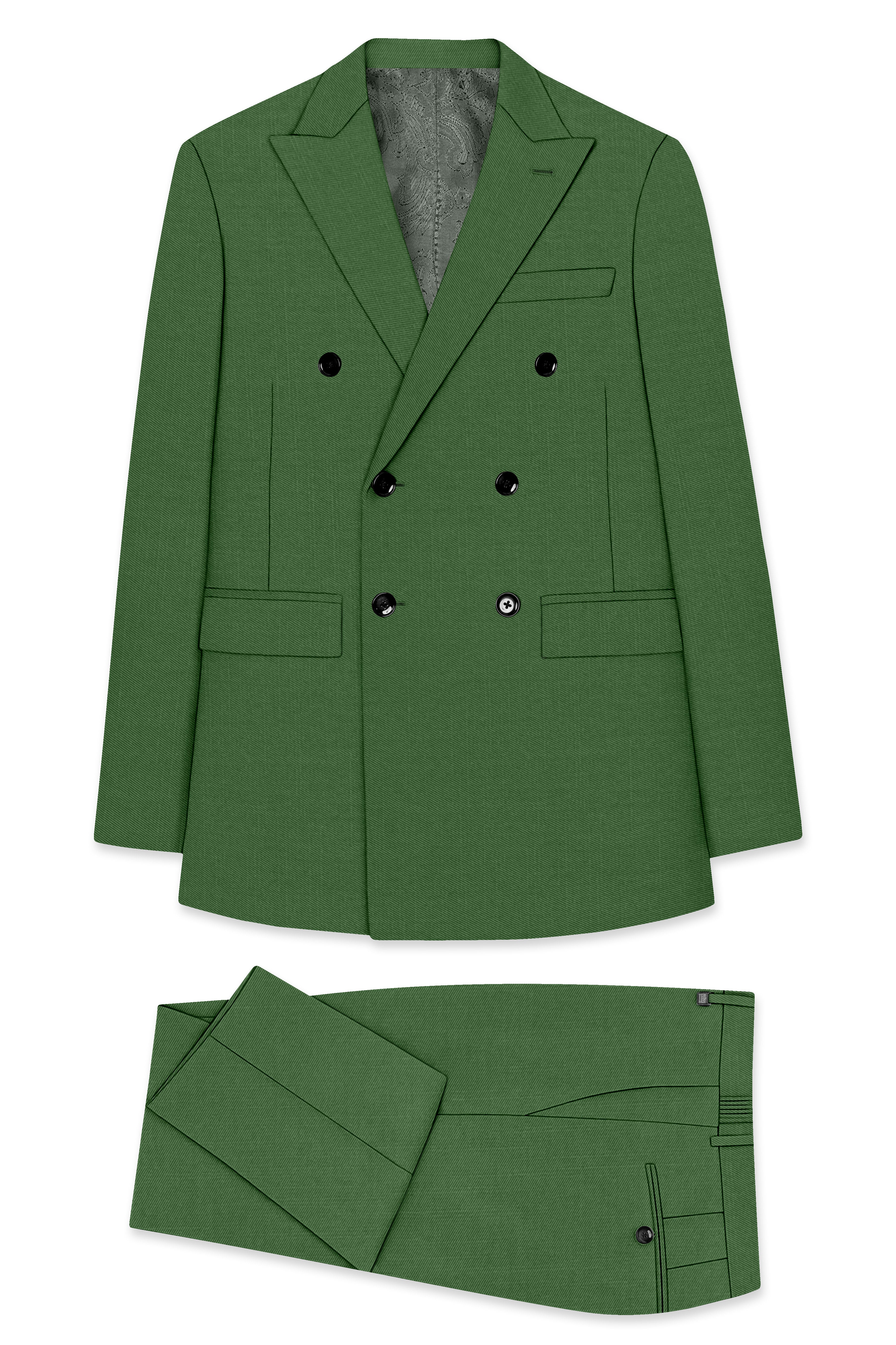 Viridian-Forest Green Wool Rich Slight Stretch Double Breasted Suit