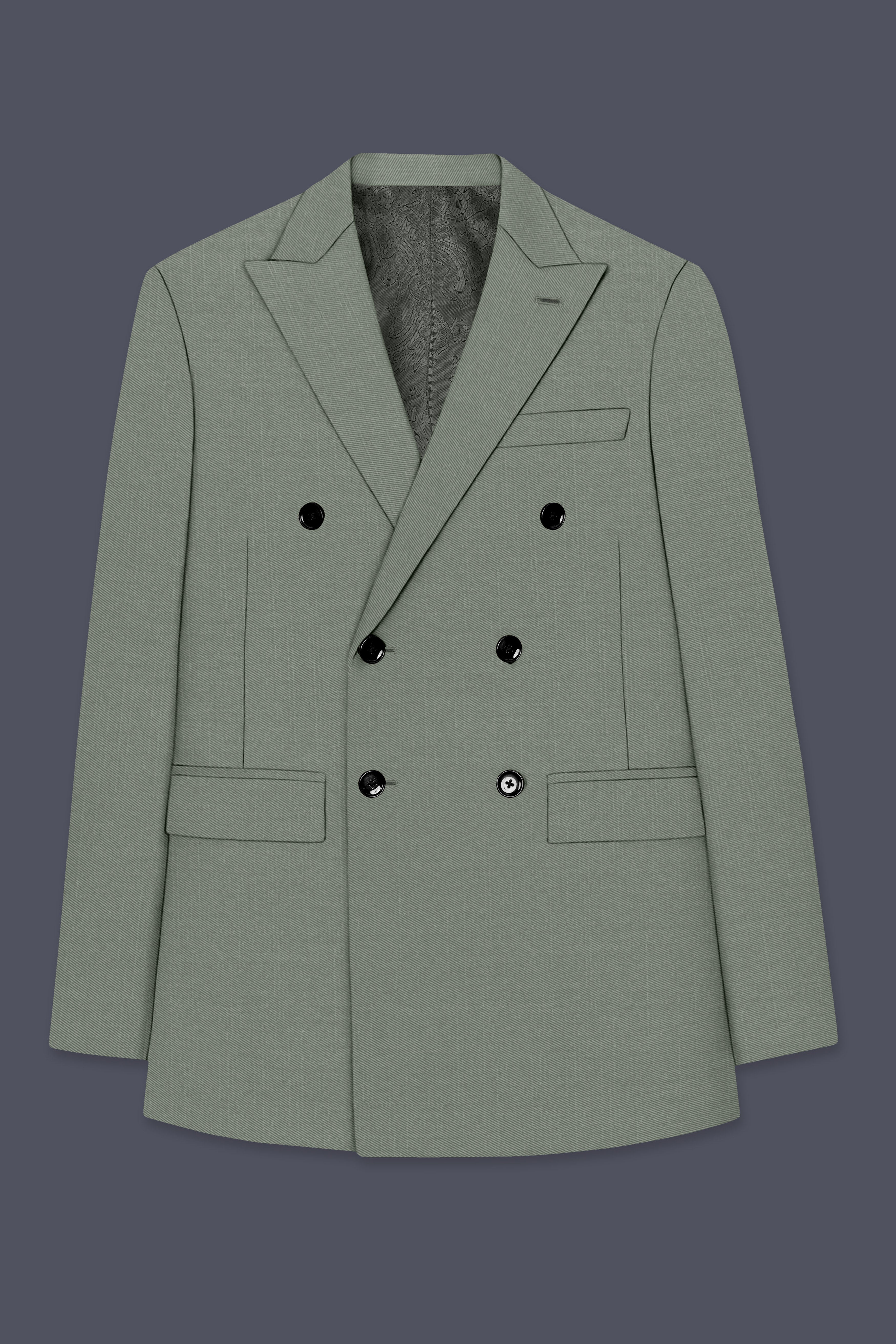 Sage-Smokey Green Wool Rich Slight Stretch Double Breasted Suit
