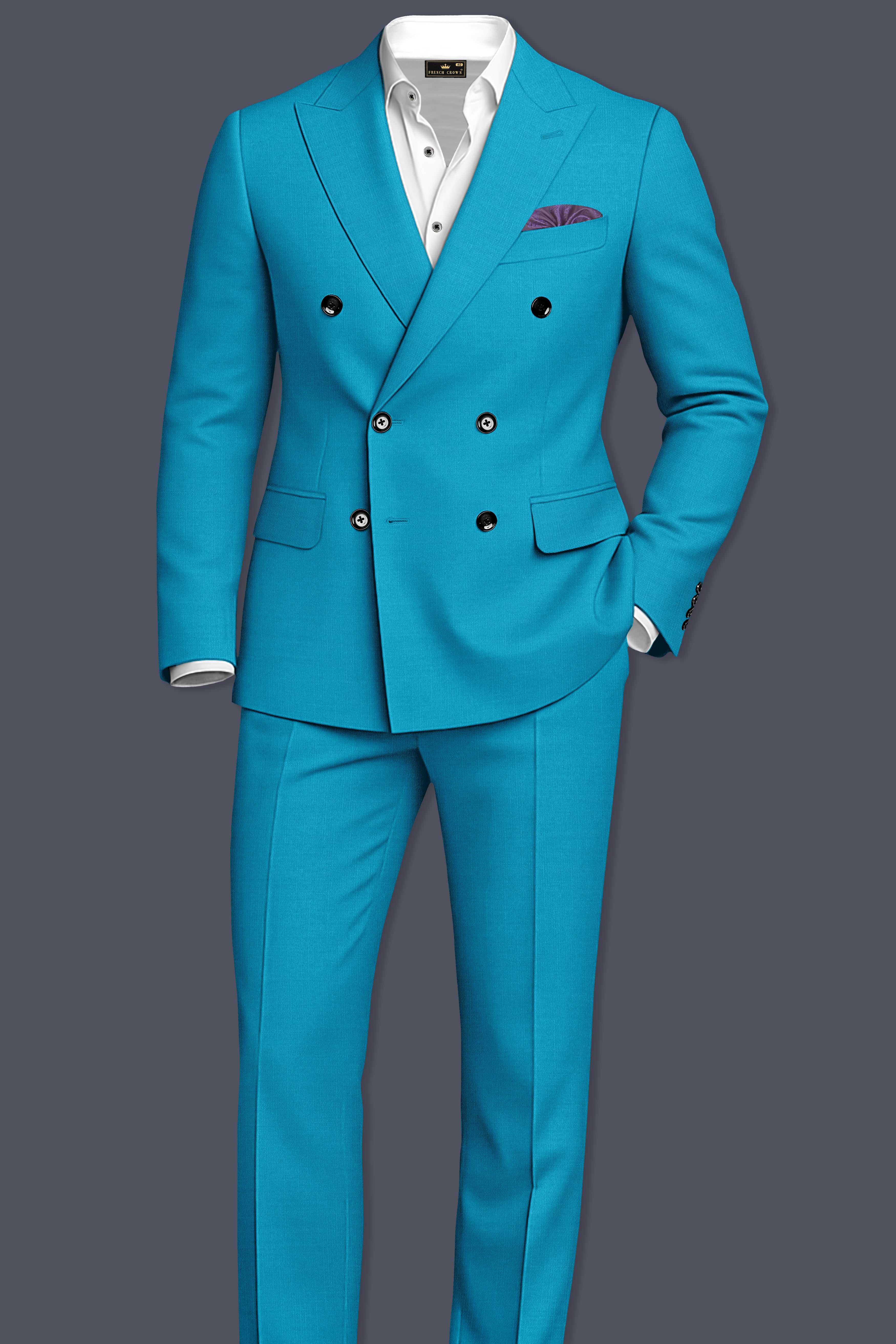 Atlantic-Bondi Blue Wool Rich Slight Stretch Double Breasted Suit