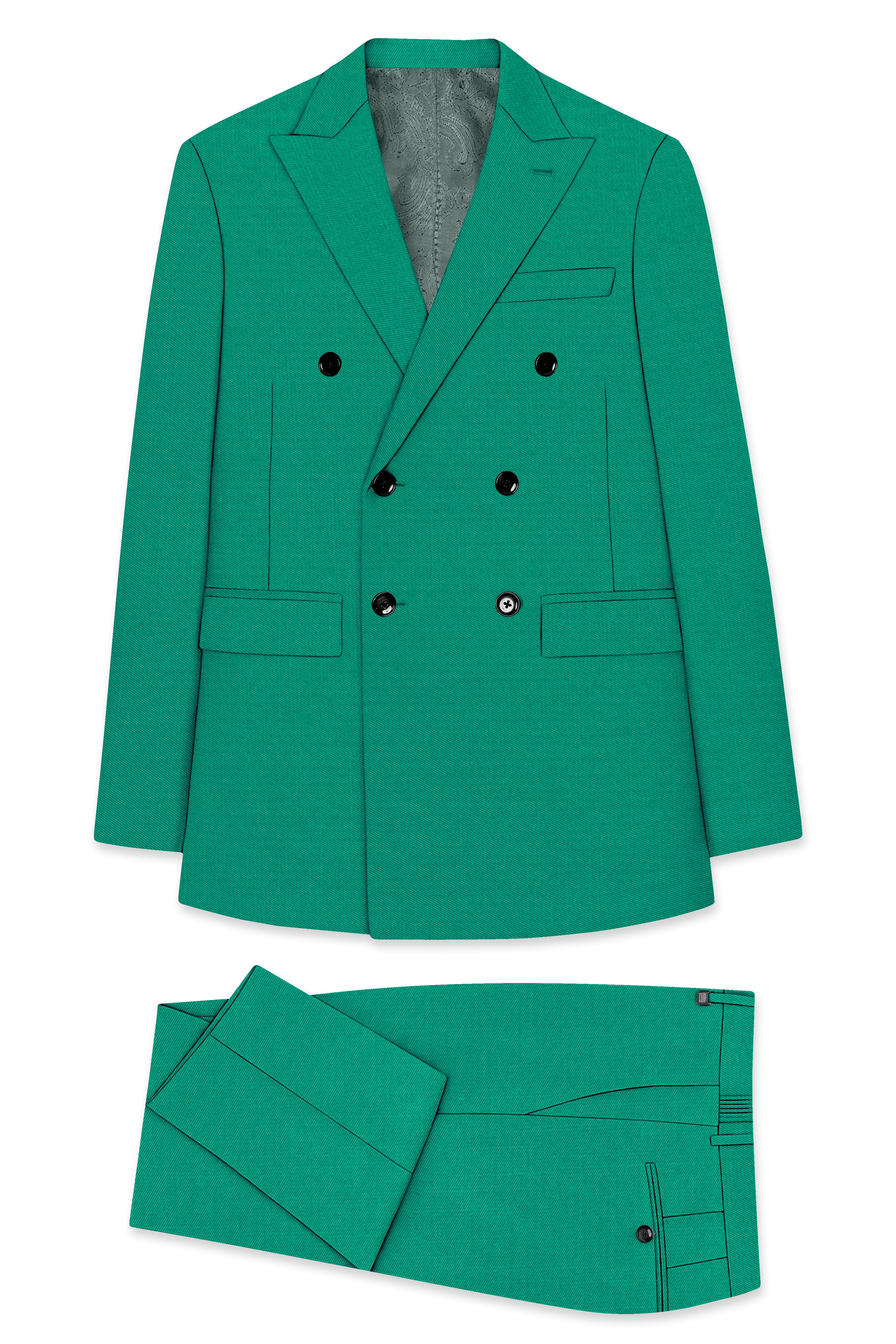 Emerald-Tropical Green Wool Rich Slight Stretch Double Breasted Suit