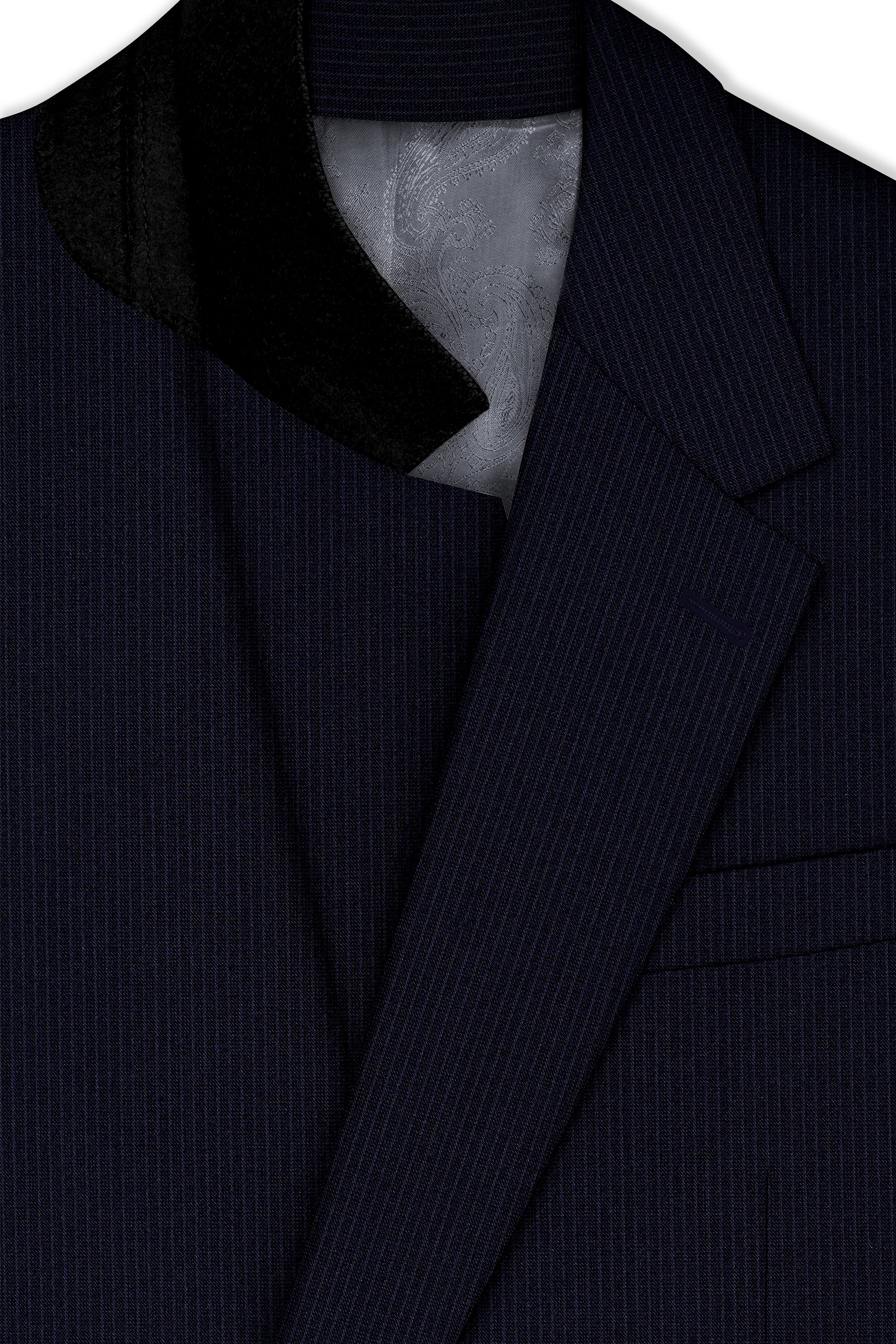 Elion-Bunker Blue Pencil Striped Wool Rich Slight Stretch Single Breasted Suit