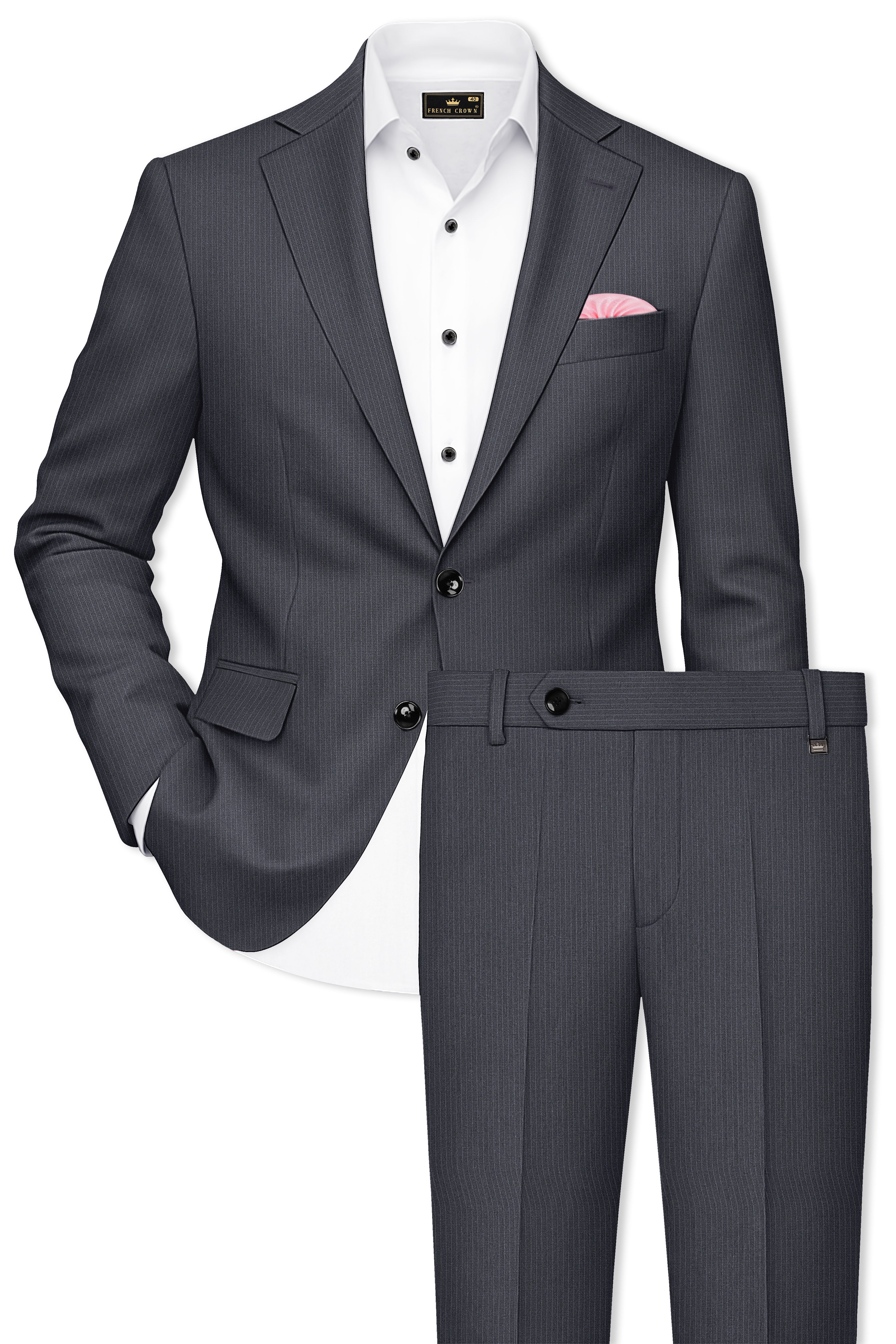 Monvex-Tuna Gray Pencil Striped Wool Rich Slight Stretch Single Breasted Suit