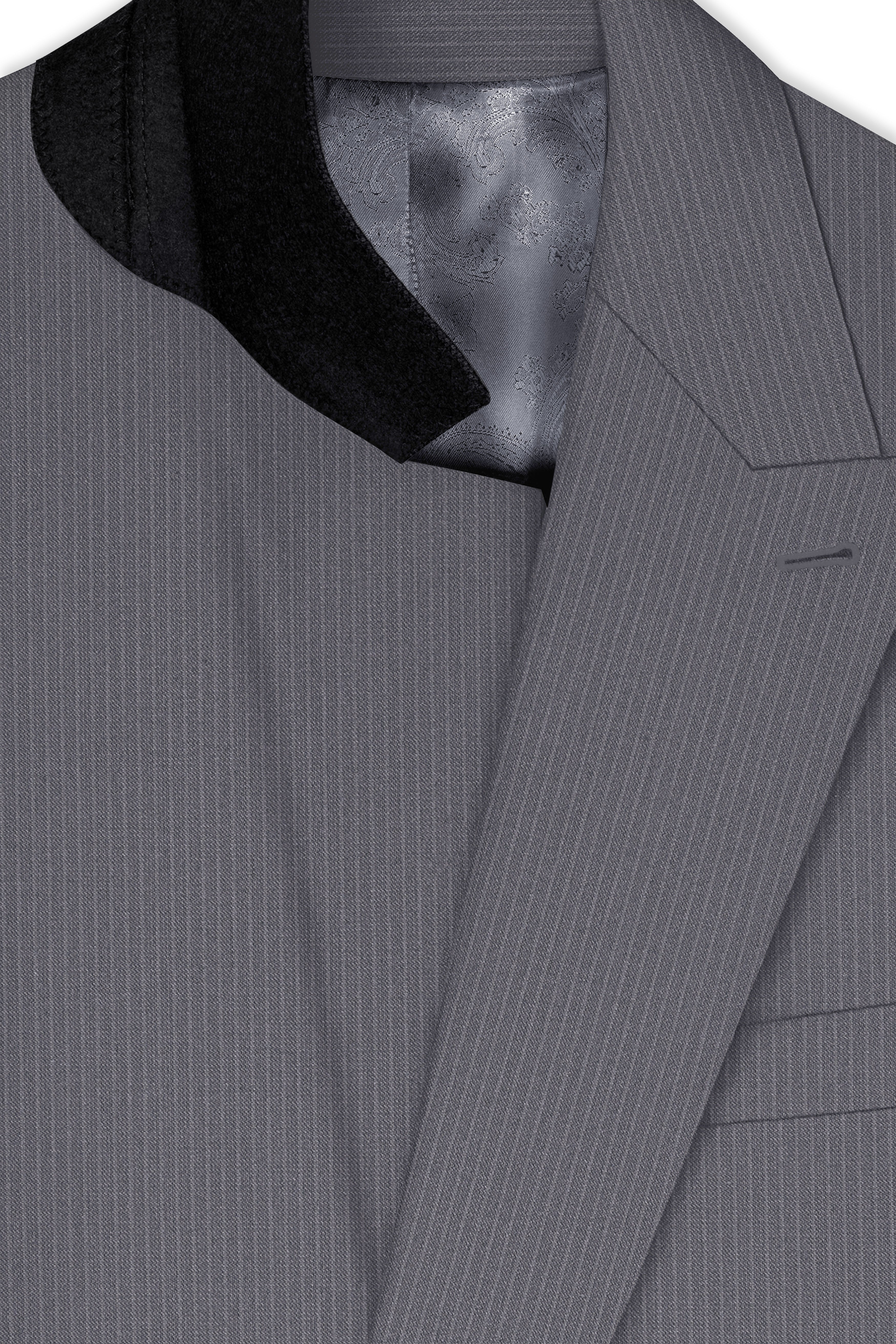 Apex-Ironside Gray Pencil Striped Wool Rich Slight Stretch Double Breasted Suit