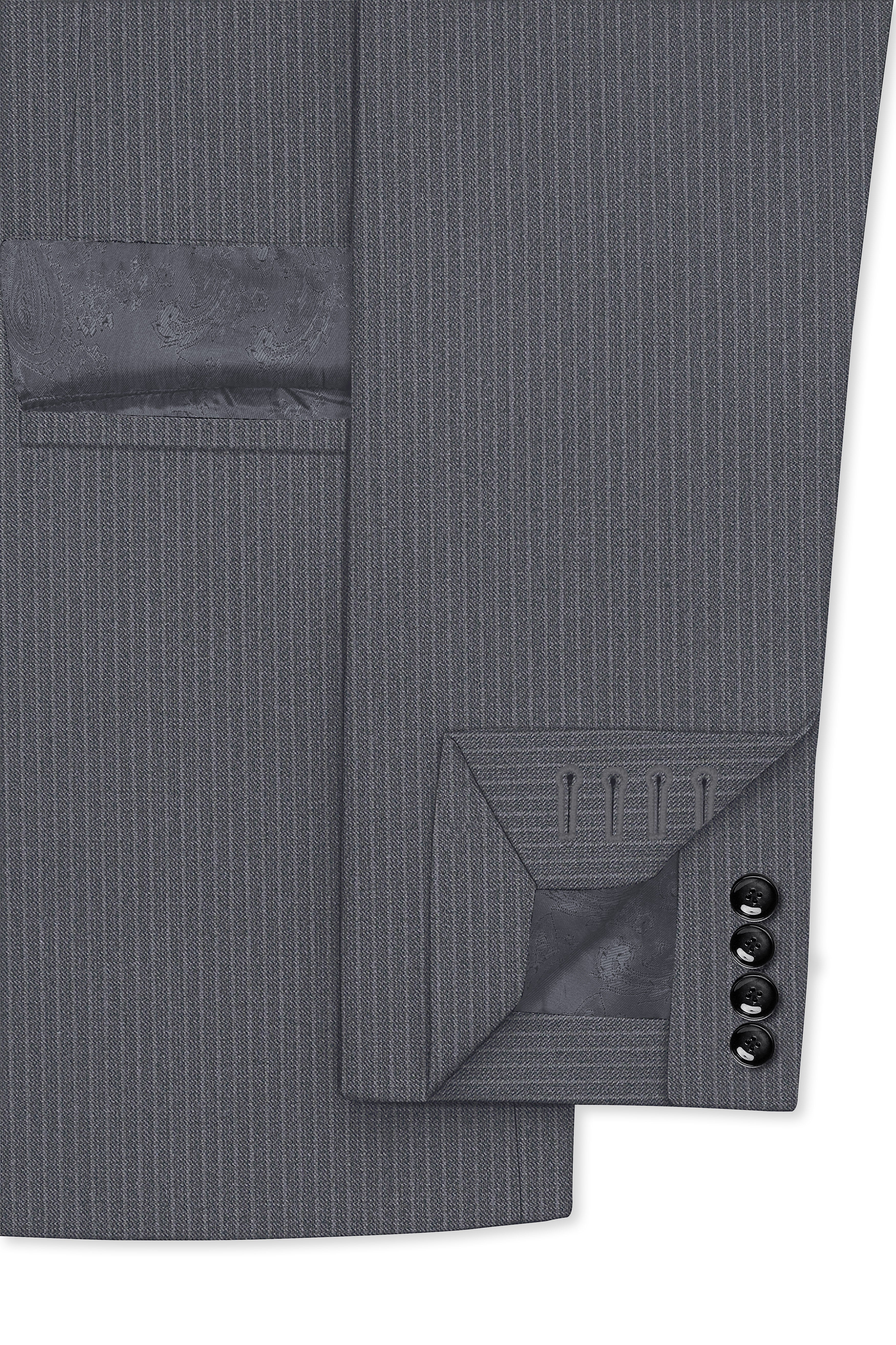 Apex-Ironside Gray Pencil Striped Wool Rich Slight Stretch Double Breasted Suit