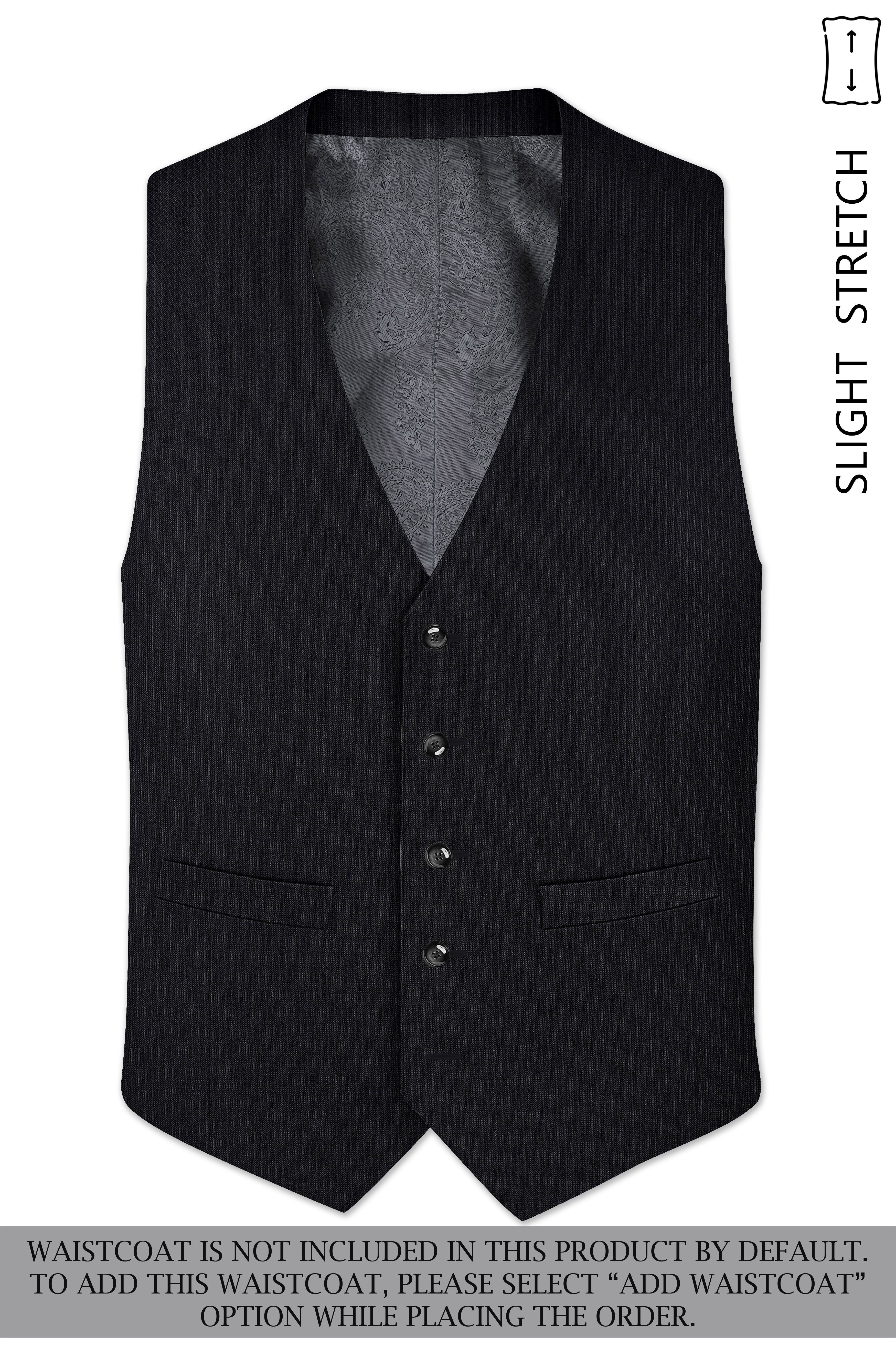 Noir-Jade Black Pencil Striped Wool Rich Slight Stretch Double Breasted Suit