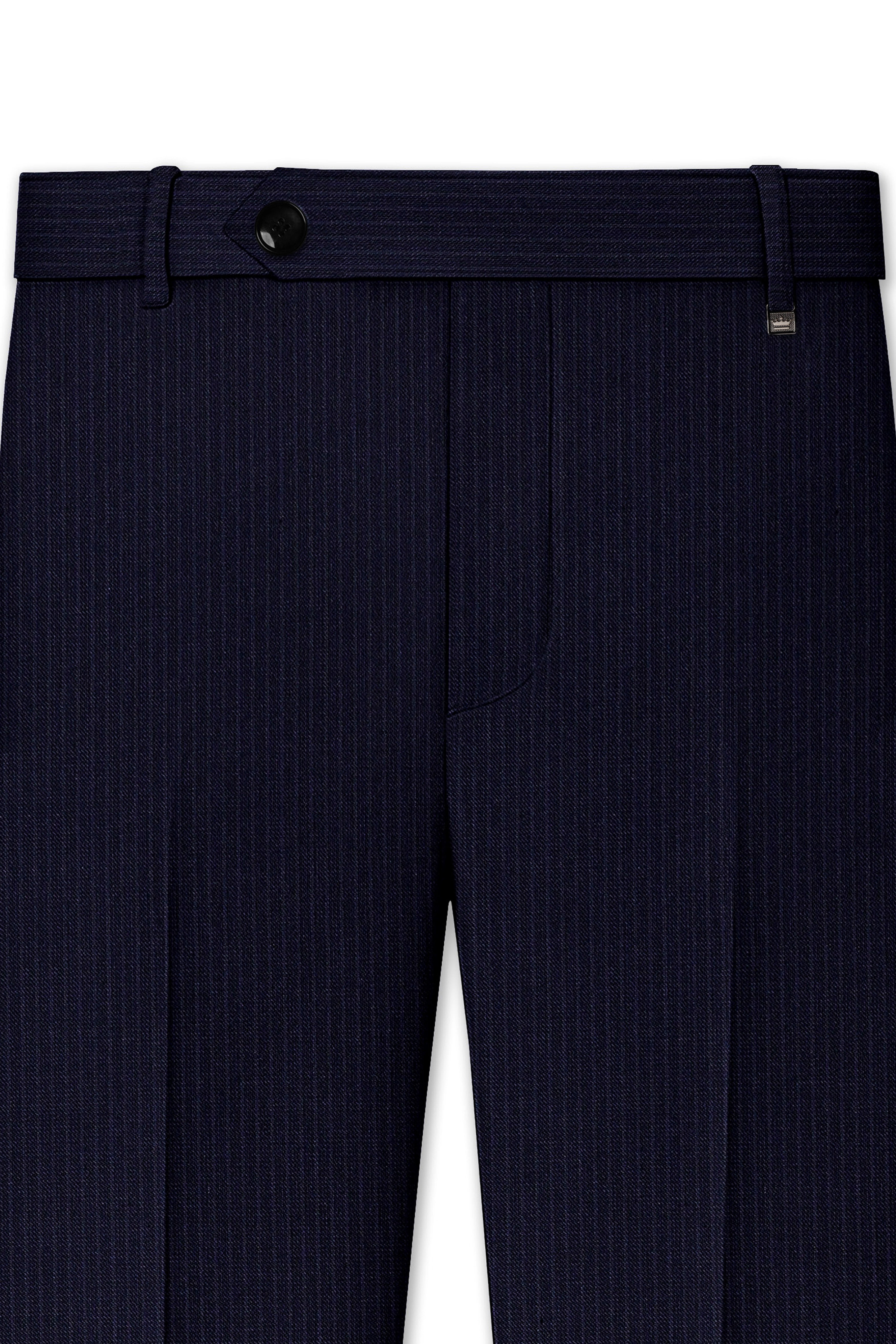 Elion-Bunker Blue Pencil Striped Wool Rich Slight Stretch Cross Placket Bandhgala Suit