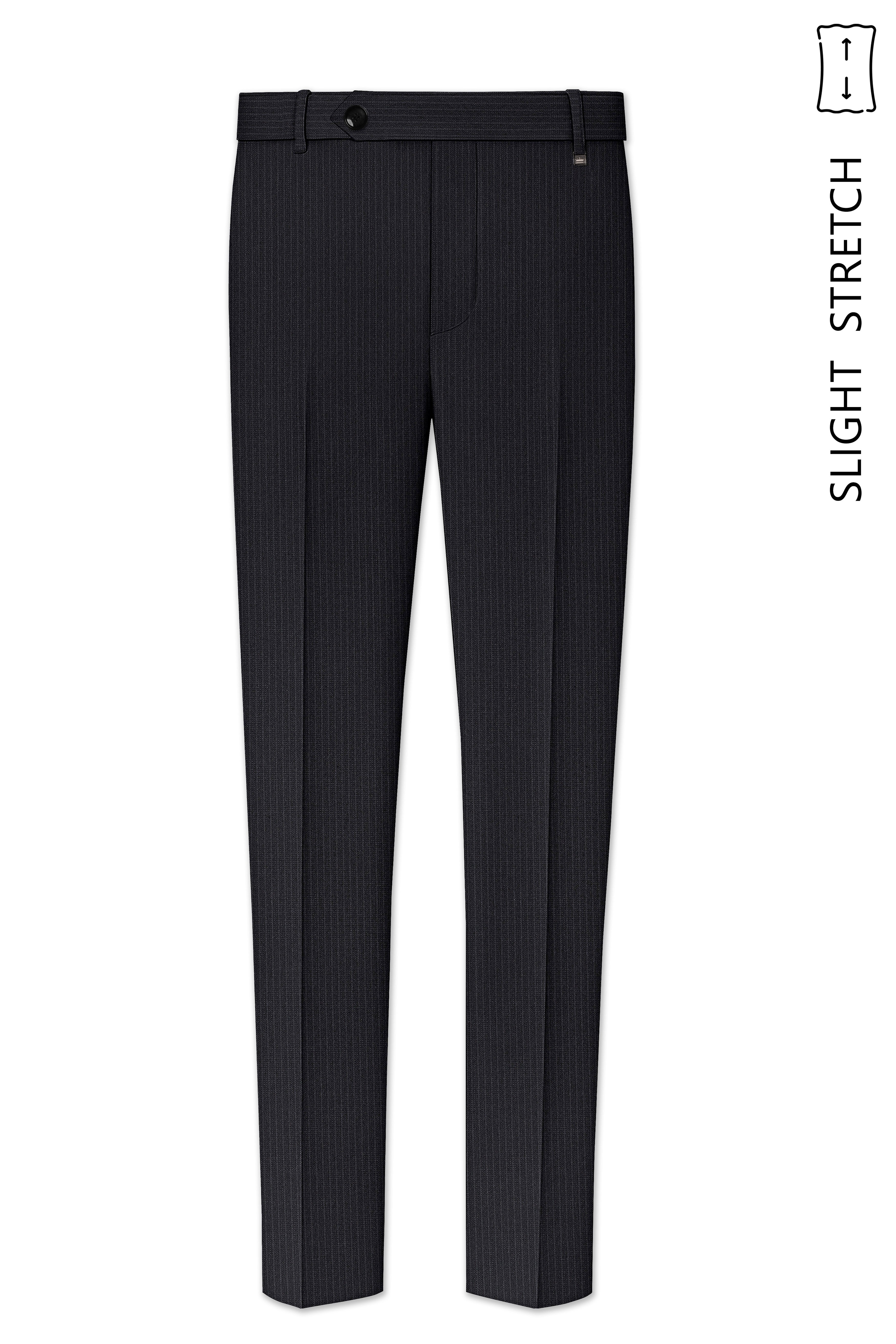 Noir-Jade Black Pencil Striped Wool Rich Slight Stretch Cross Placket Bandhgala Suit