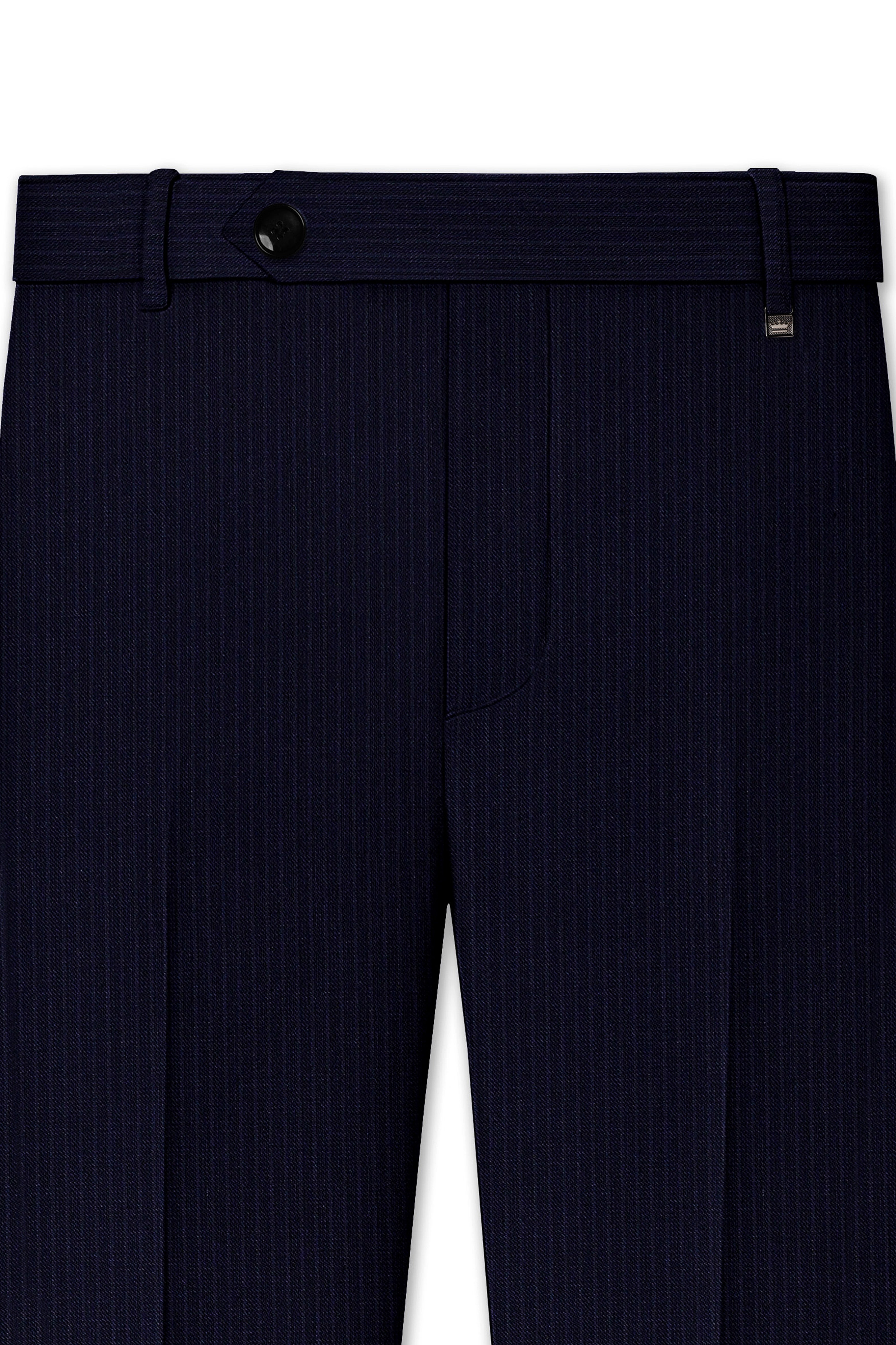 Elion-Bunker Blue Pencil Striped Wool Rich Bandhgala Slight Stretch Suit
