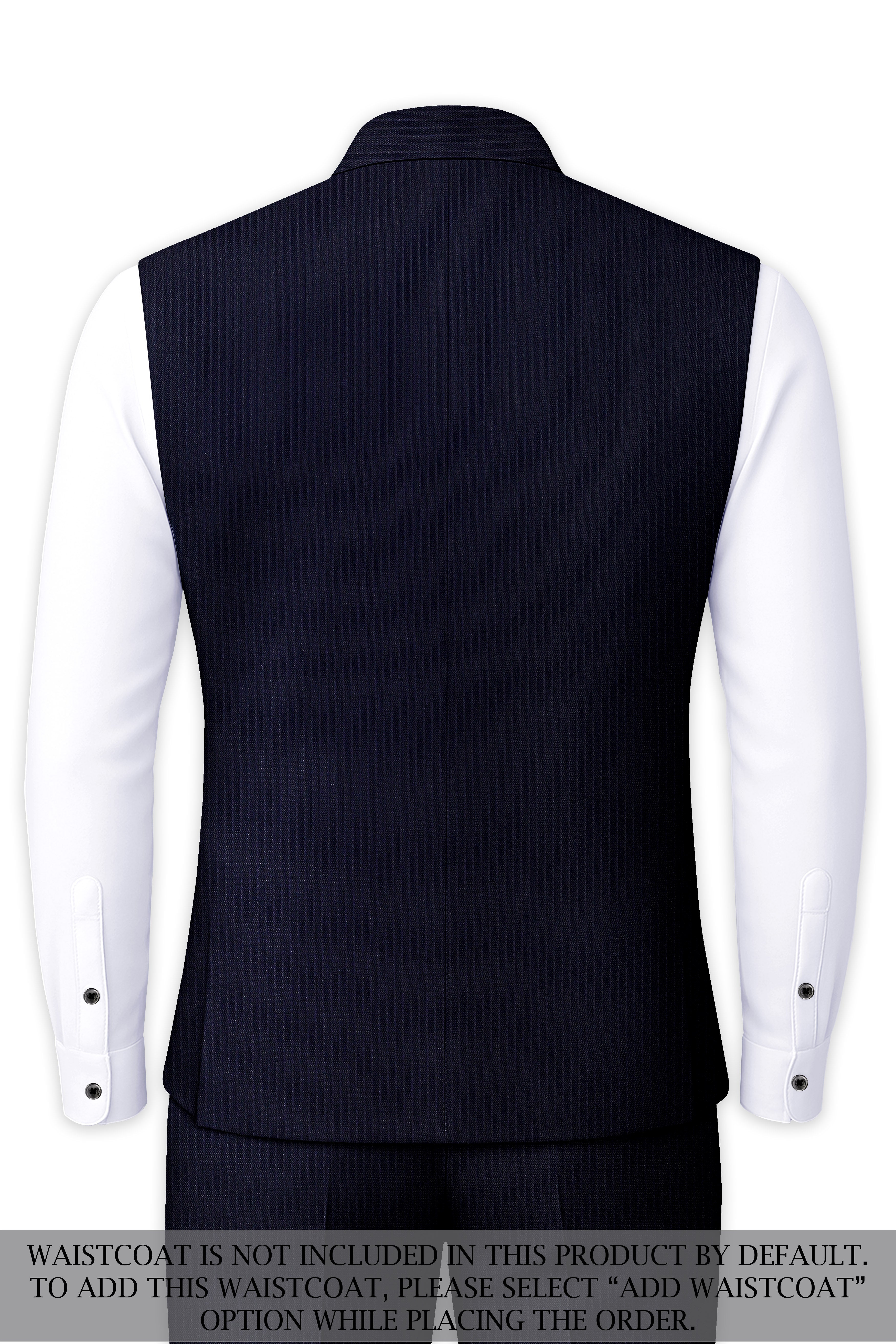 Elion-Bunker Blue Pencil Striped Wool Rich Bandhgala Slight Stretch Suit