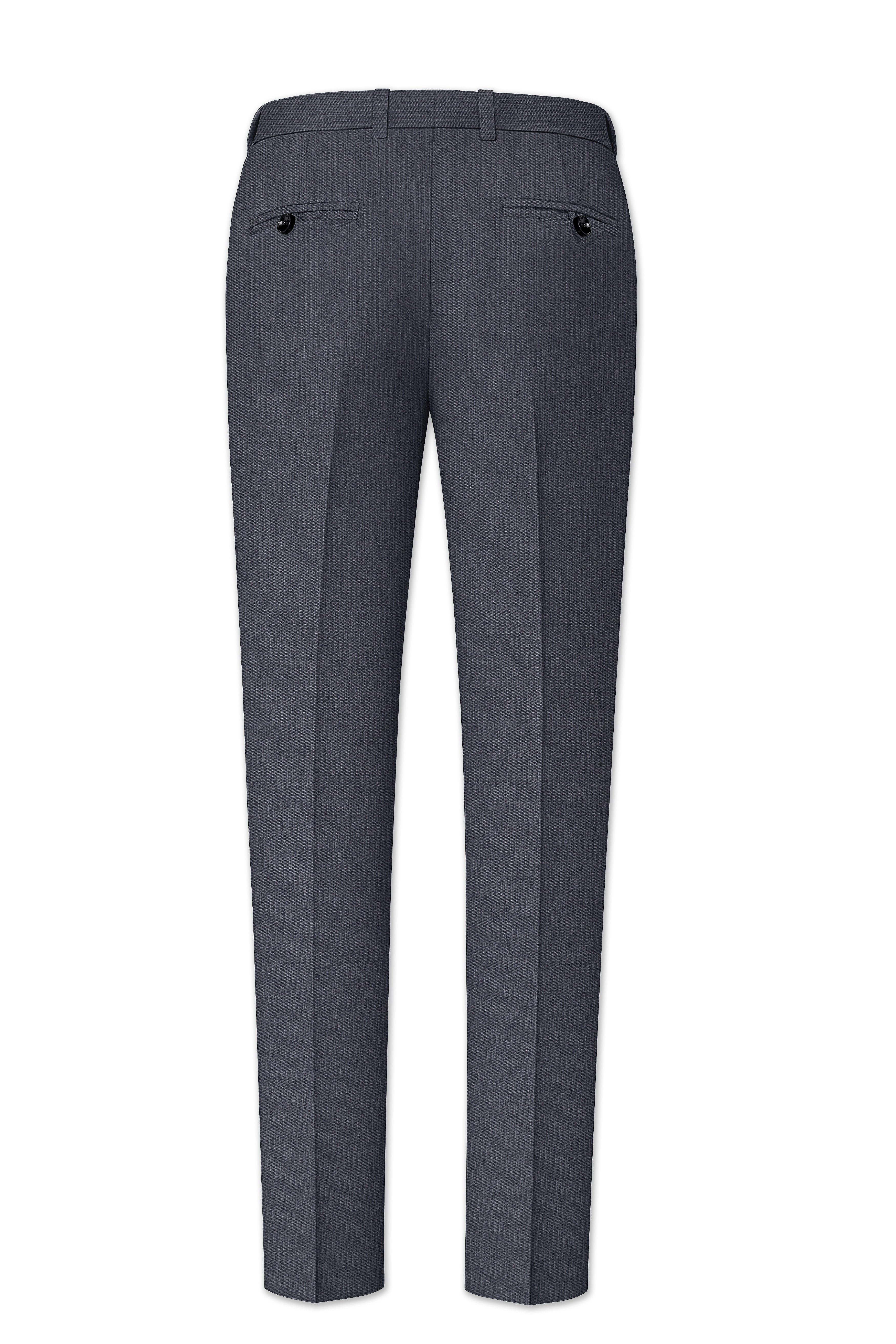 Monvex-Tuna Gray Pencil Striped Wool Rich Bandhgala Slight Stretch Suit